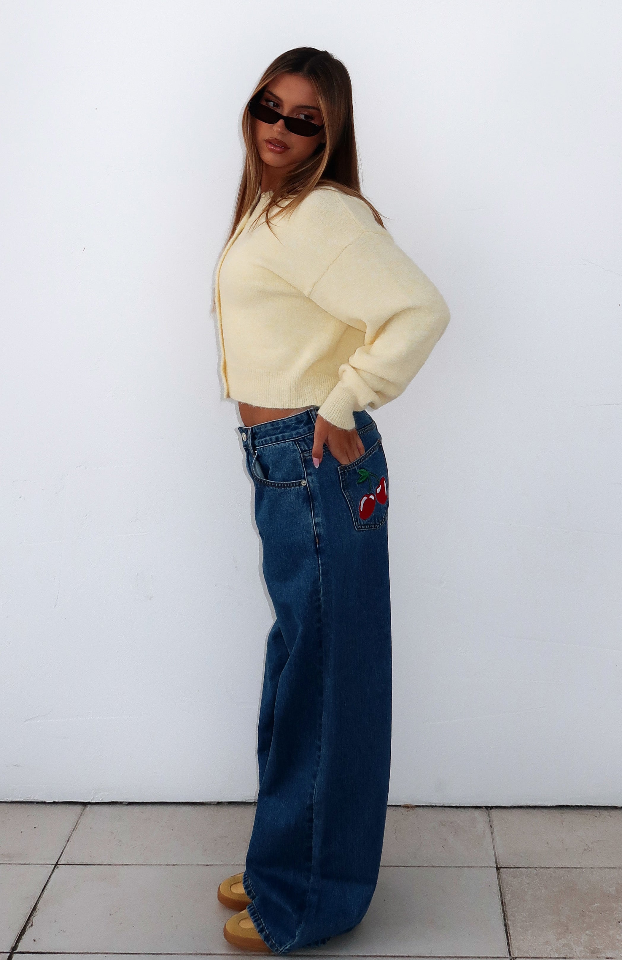 Brianna Admiral Blue Low Rise Wide Leg Jeans for Women