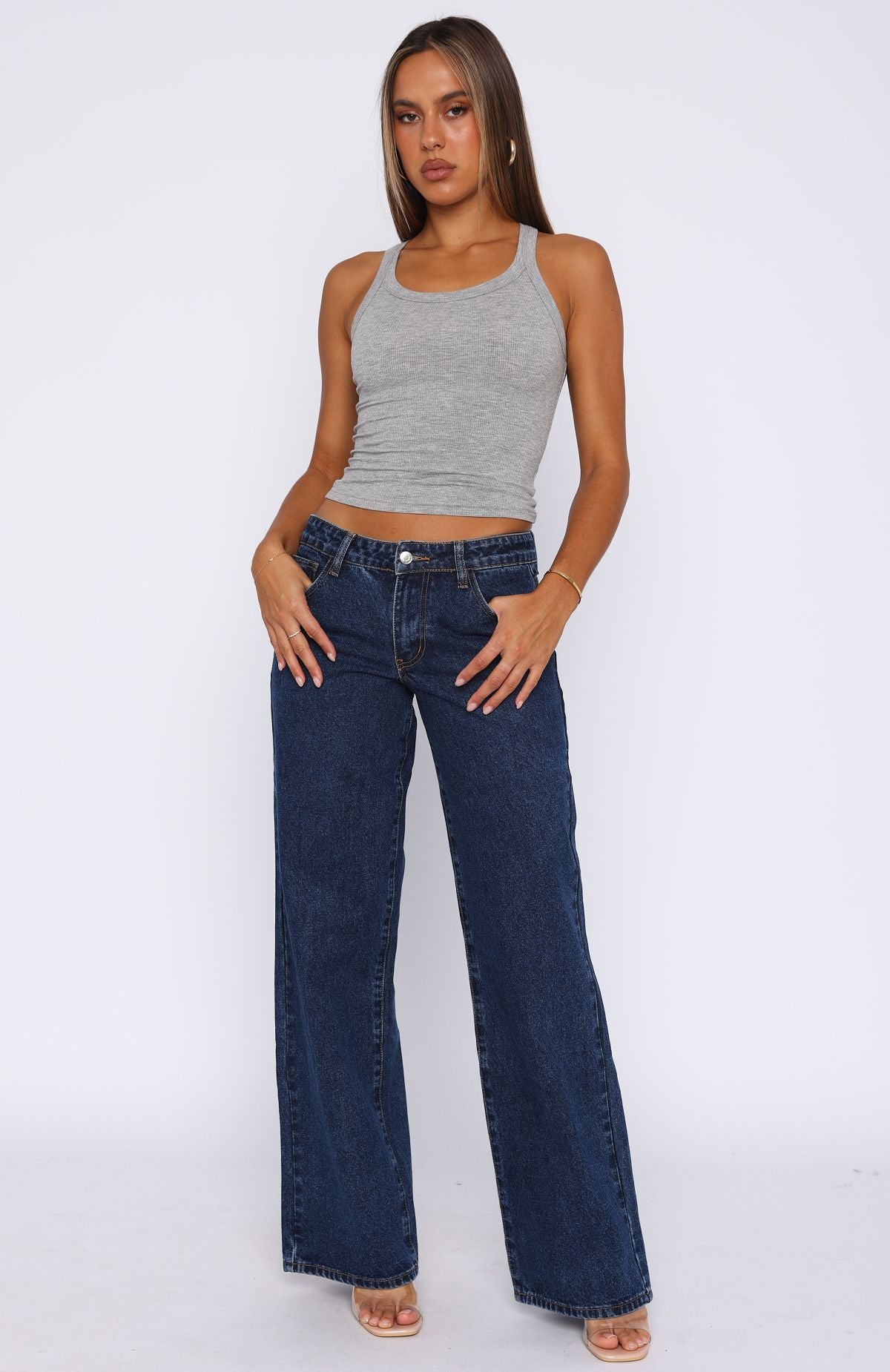 Dark Blue Low Rise Straight Leg Chelsea Jeans | 100% Cotton