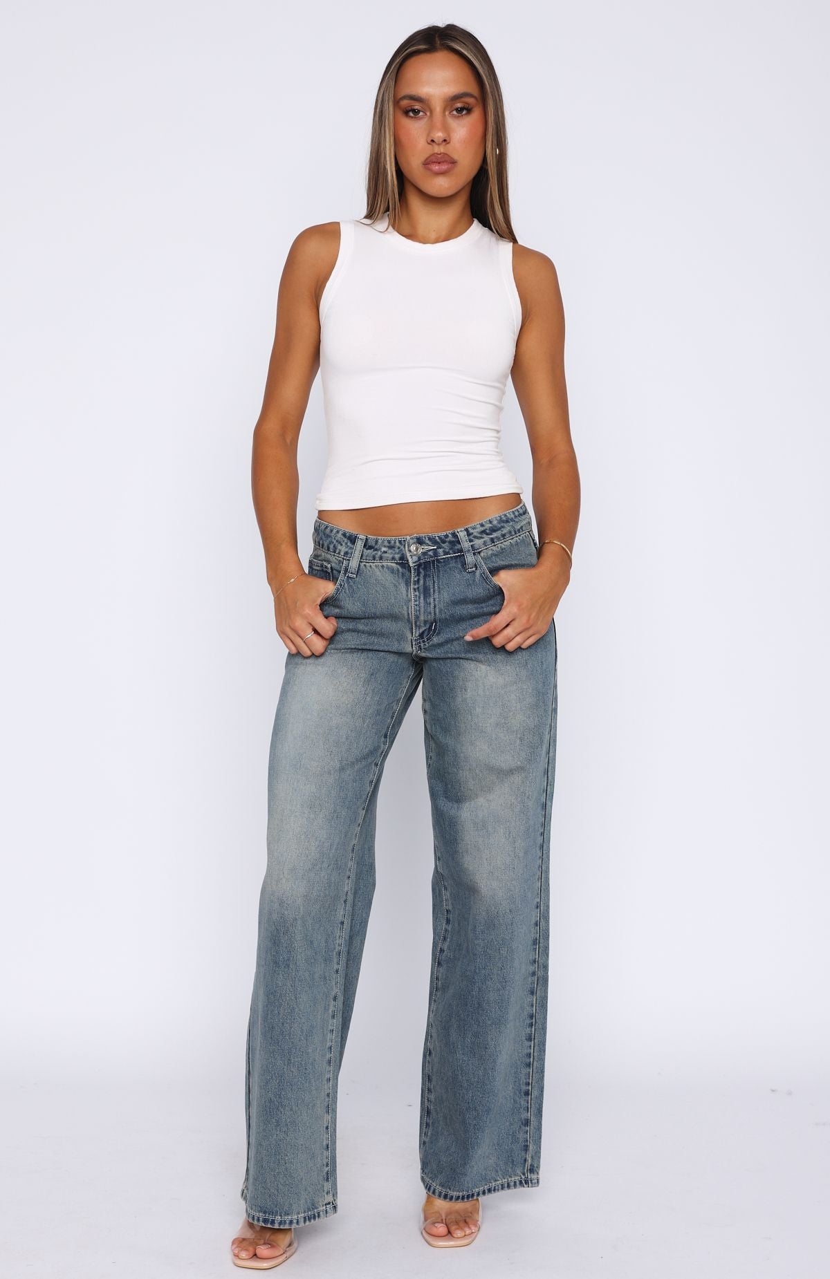 Chelsea Low Rise Straight Leg Jeans in Brown & Blue Acid Wash
