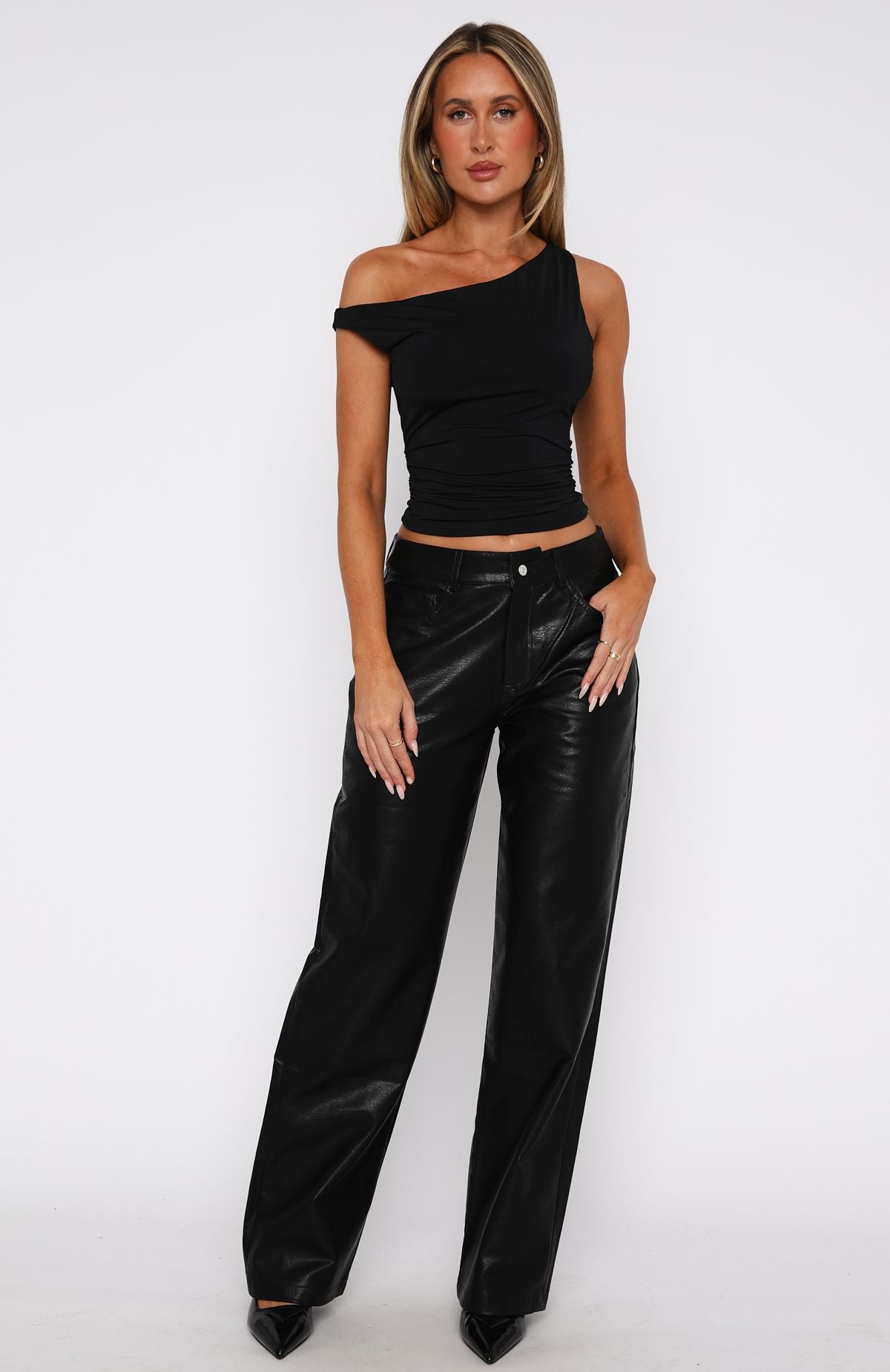 Black PU Pants for Women - Wide Leg Vegan Leather Trousers