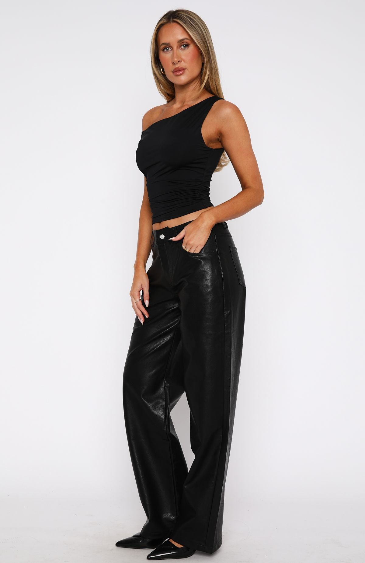 Black PU Pants for Women - Wide Leg Vegan Leather Trousers