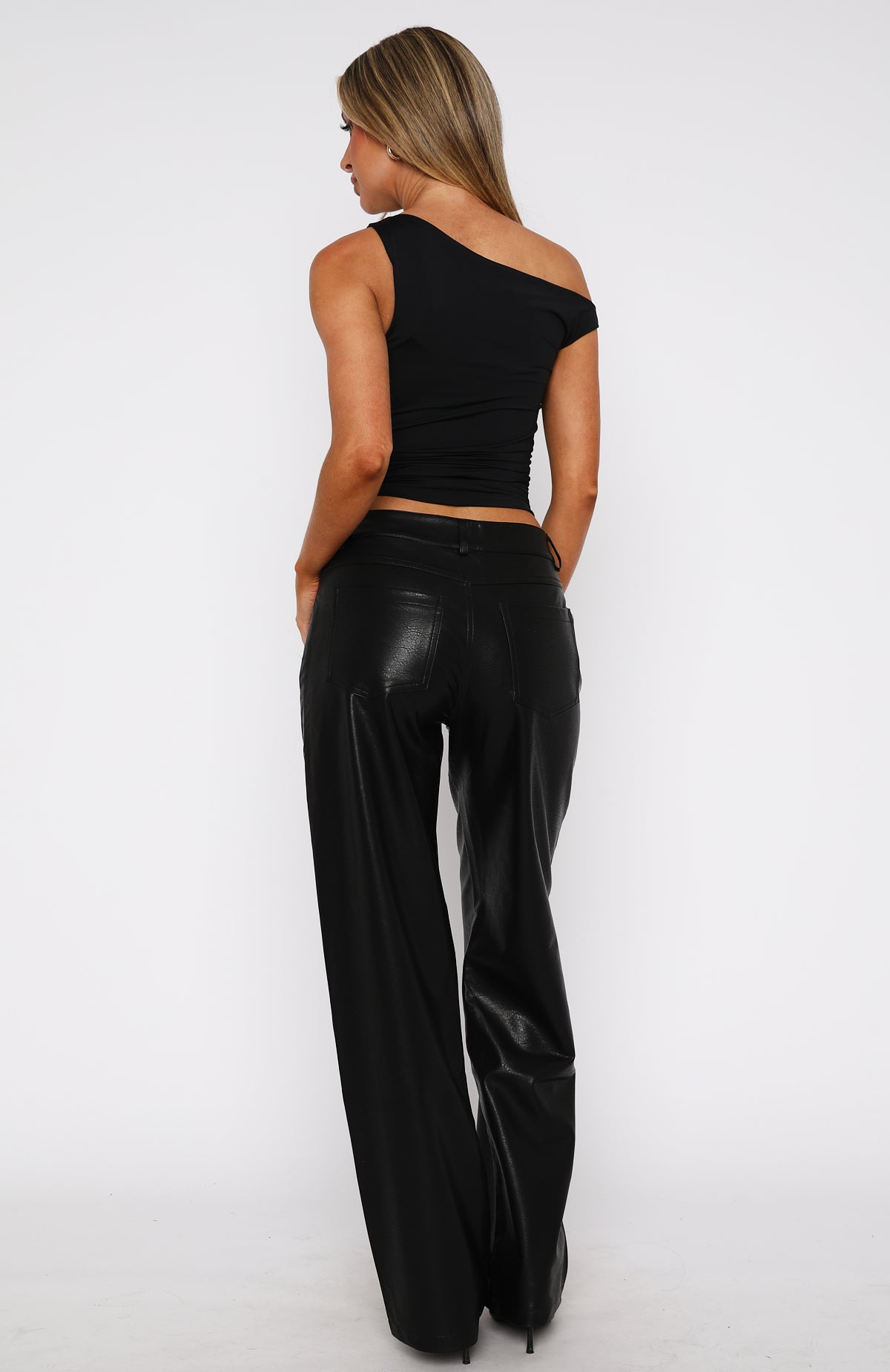 Black PU Pants for Women - Wide Leg Vegan Leather Trousers
