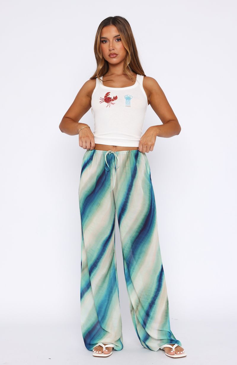 Seafoam Green Wide Leg Pants with Drawstring Waist