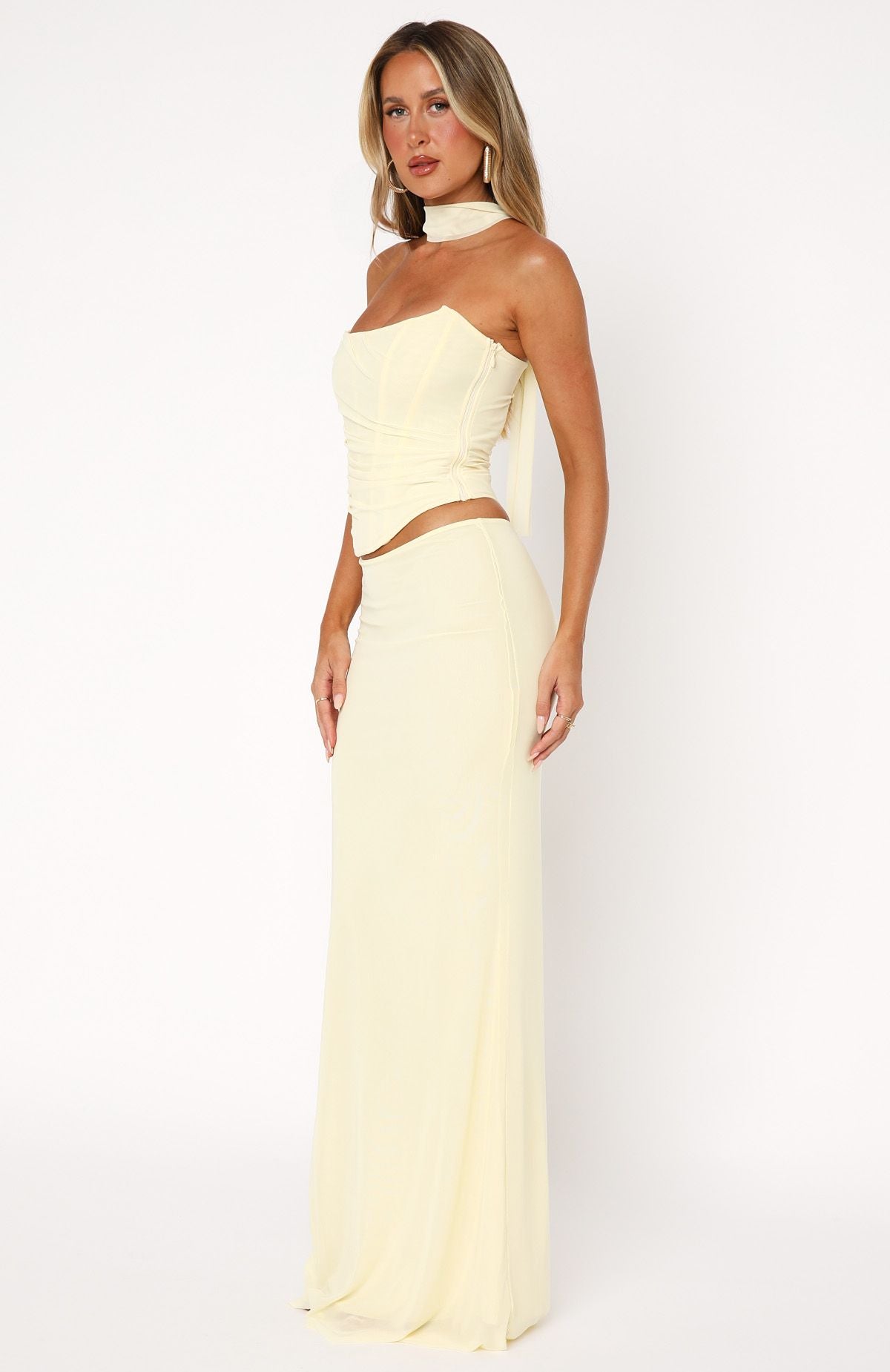 Lemon Print Maxi Skirt - High Stretch Mesh & Lined