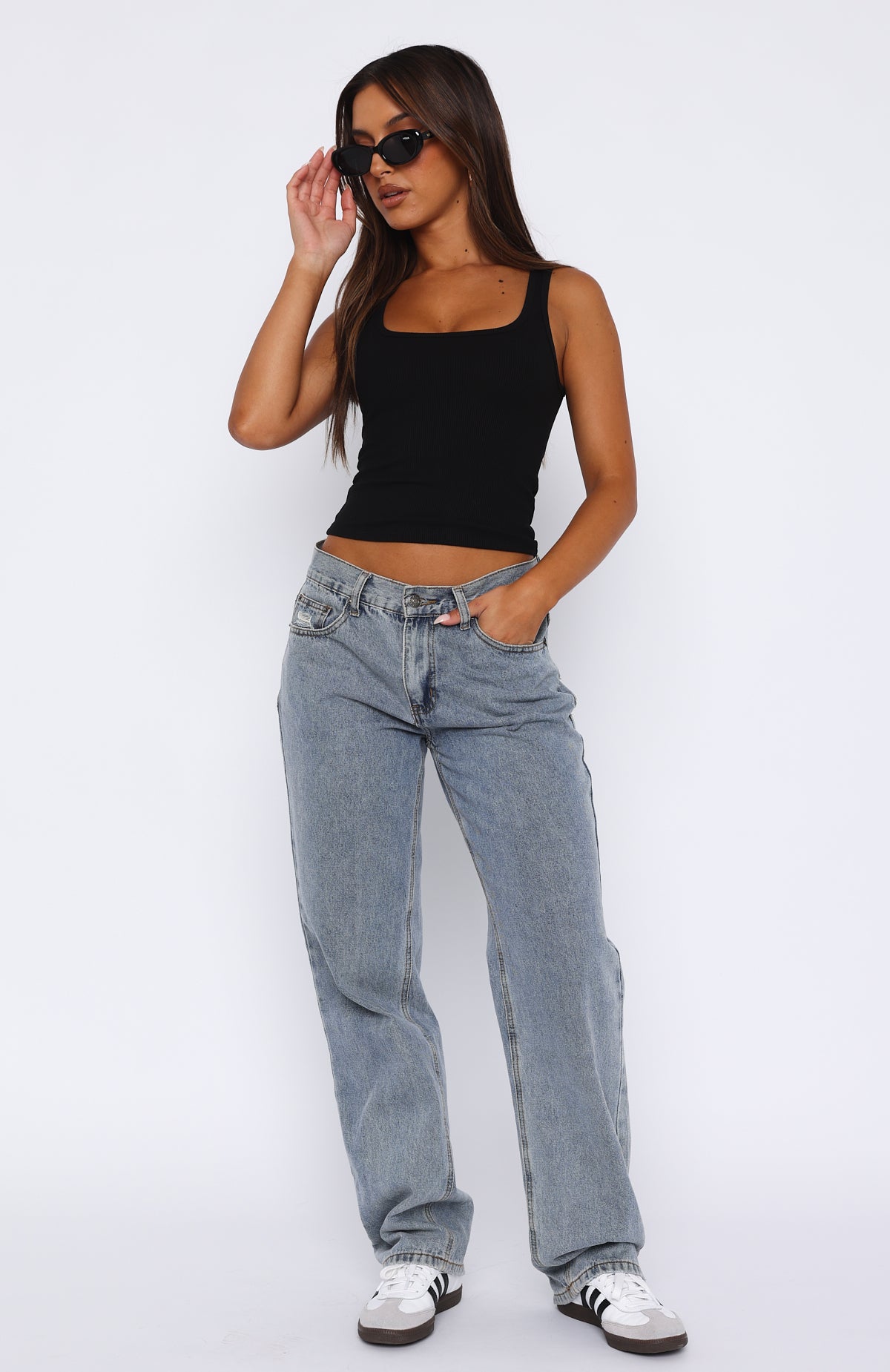 Fashion Society Blue Wash Mid Rise Straight Leg Jeans - 100% Cotton
