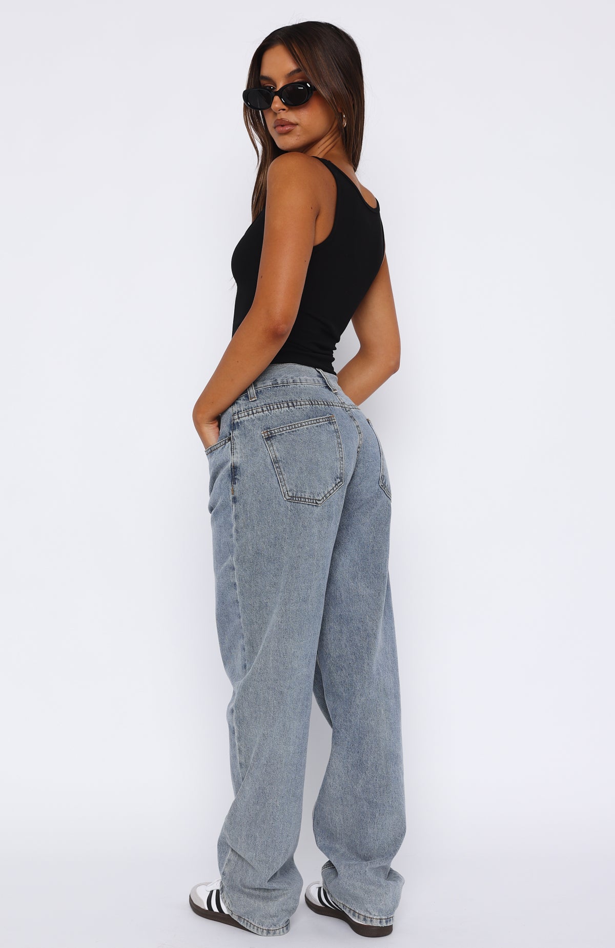 Fashion Society Blue Wash Mid Rise Straight Leg Jeans - 100% Cotton