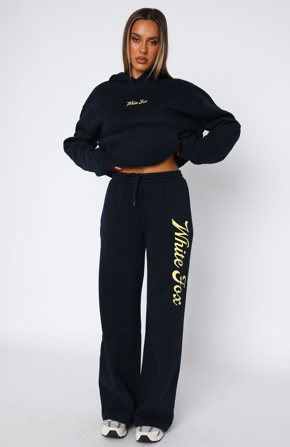 White Fox The Good Life Fleece-Lined Wide Leg Sweatpants - Navy