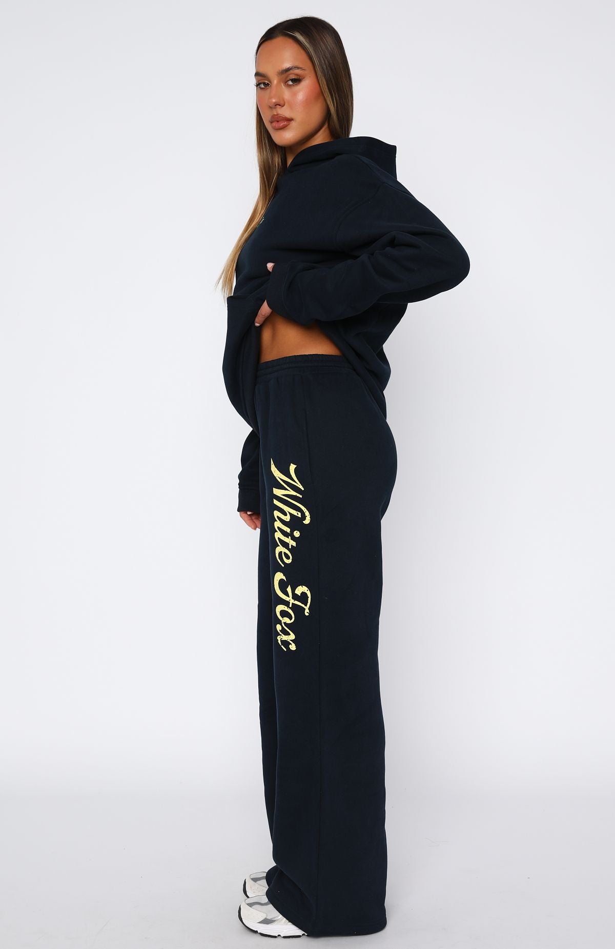White Fox The Good Life Fleece-Lined Wide Leg Sweatpants - Navy