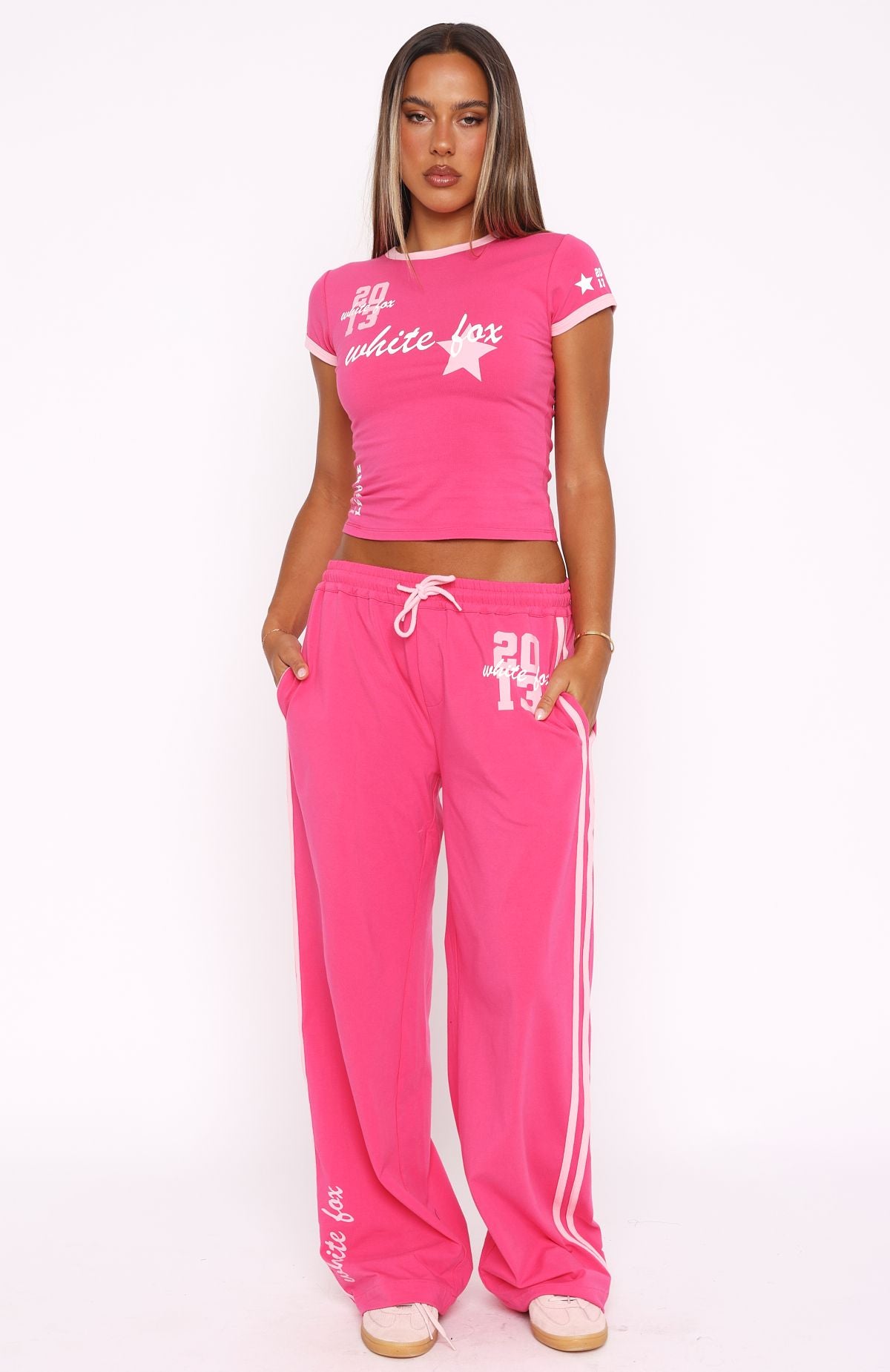 All Star Season Pink Track Pants - Cotton Spandex High Rise