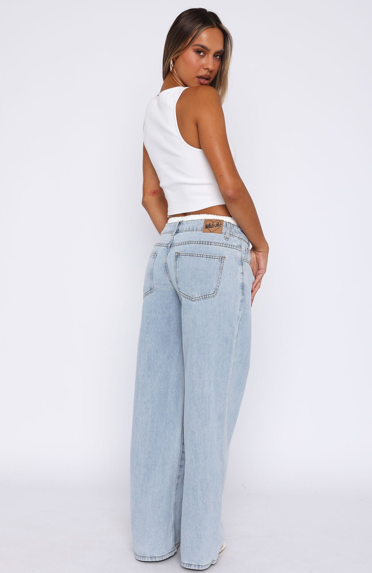 Light Blue Daisy Mid Rise Wide Leg Jeans - 100% Cotton