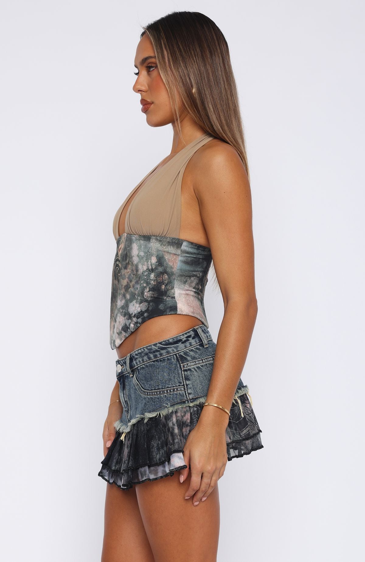 Yee Haw Denim Mini Skirt with Frayed Detail - Safari Indigo