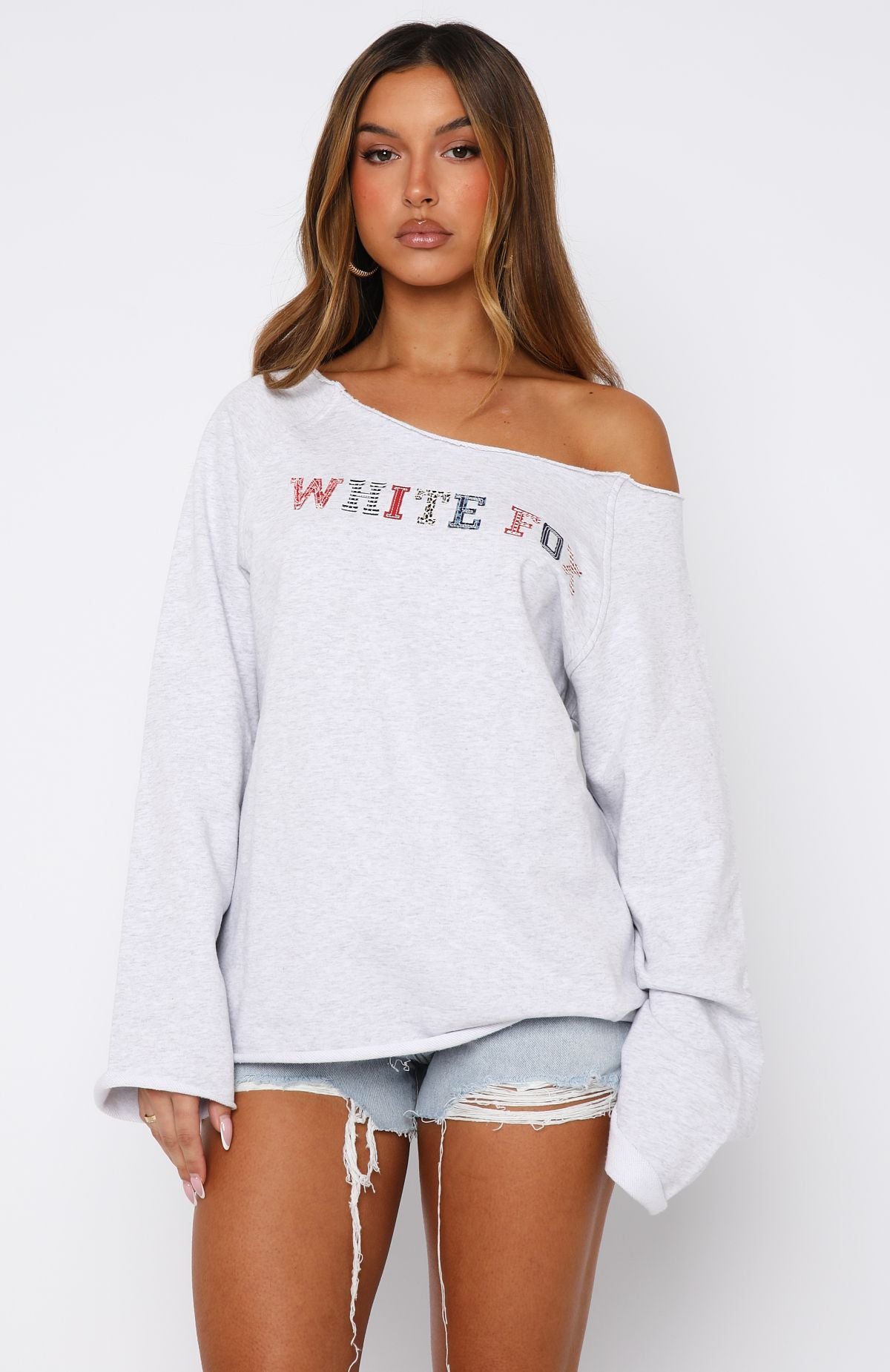 Live For Today Grey Marle Off Shoulder Cotton Sweater