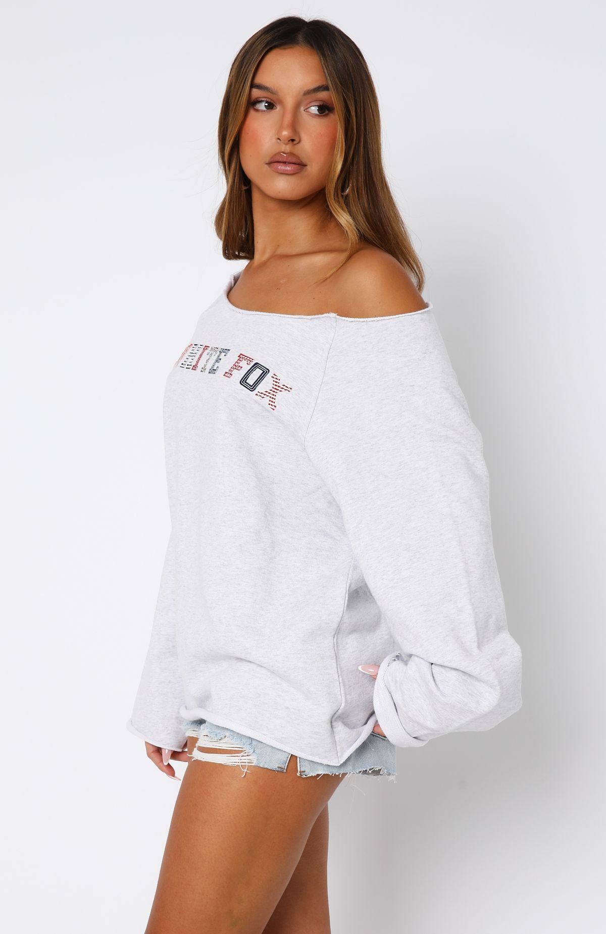 Live For Today Grey Marle Off Shoulder Cotton Sweater