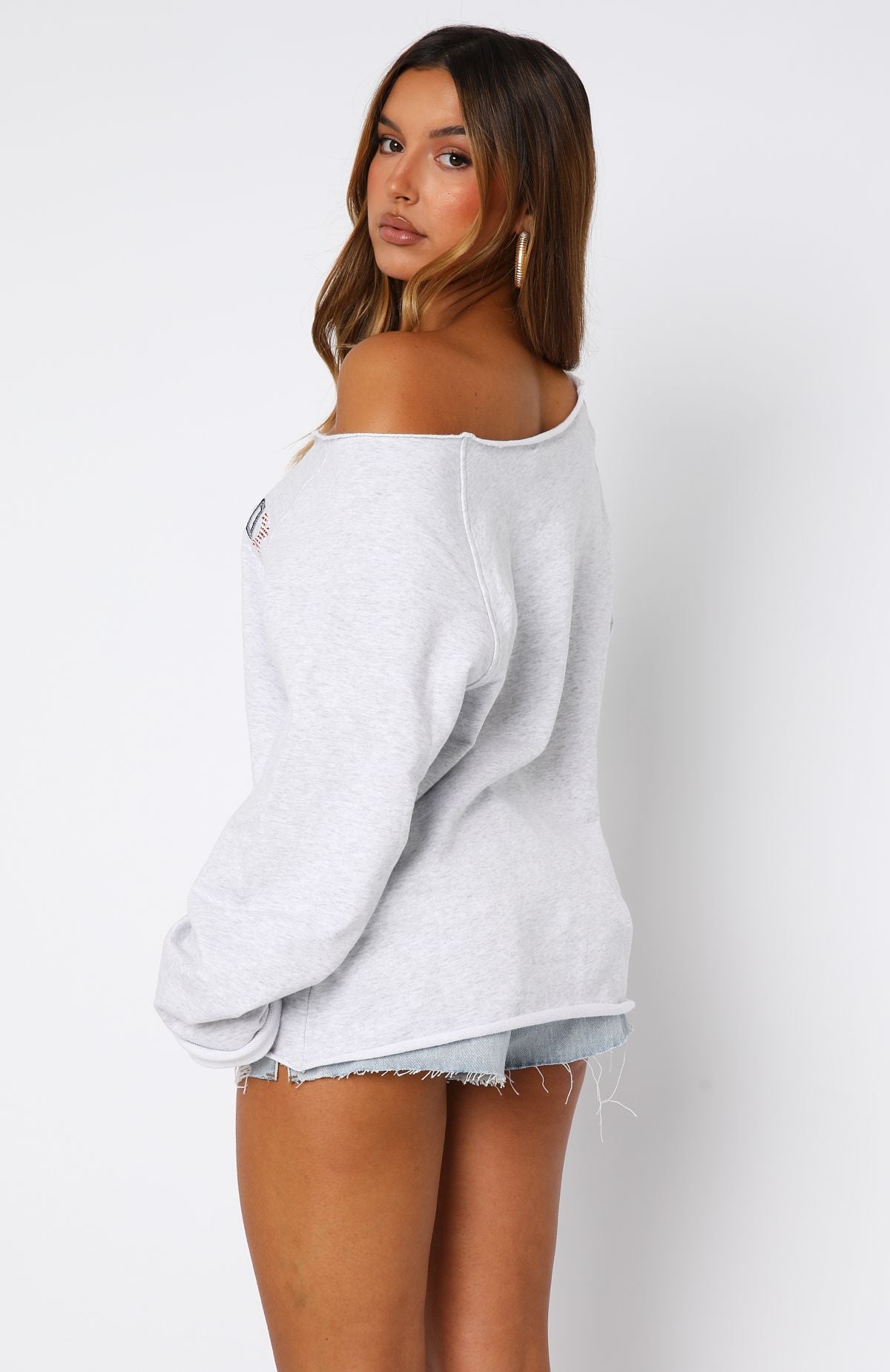 Live For Today Grey Marle Off Shoulder Cotton Sweater