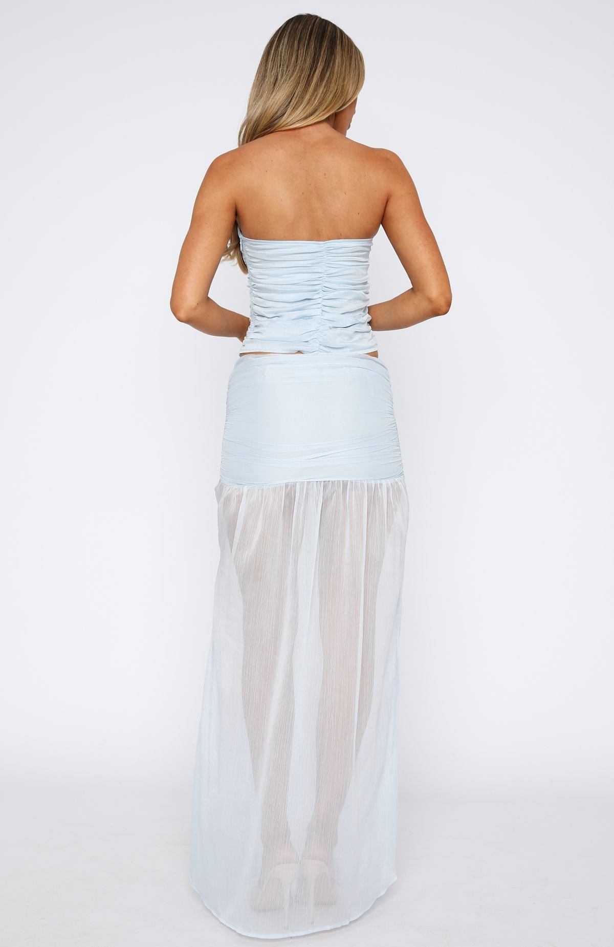 On Stage Sky Maxi Skirt with Side Split & Ruching
