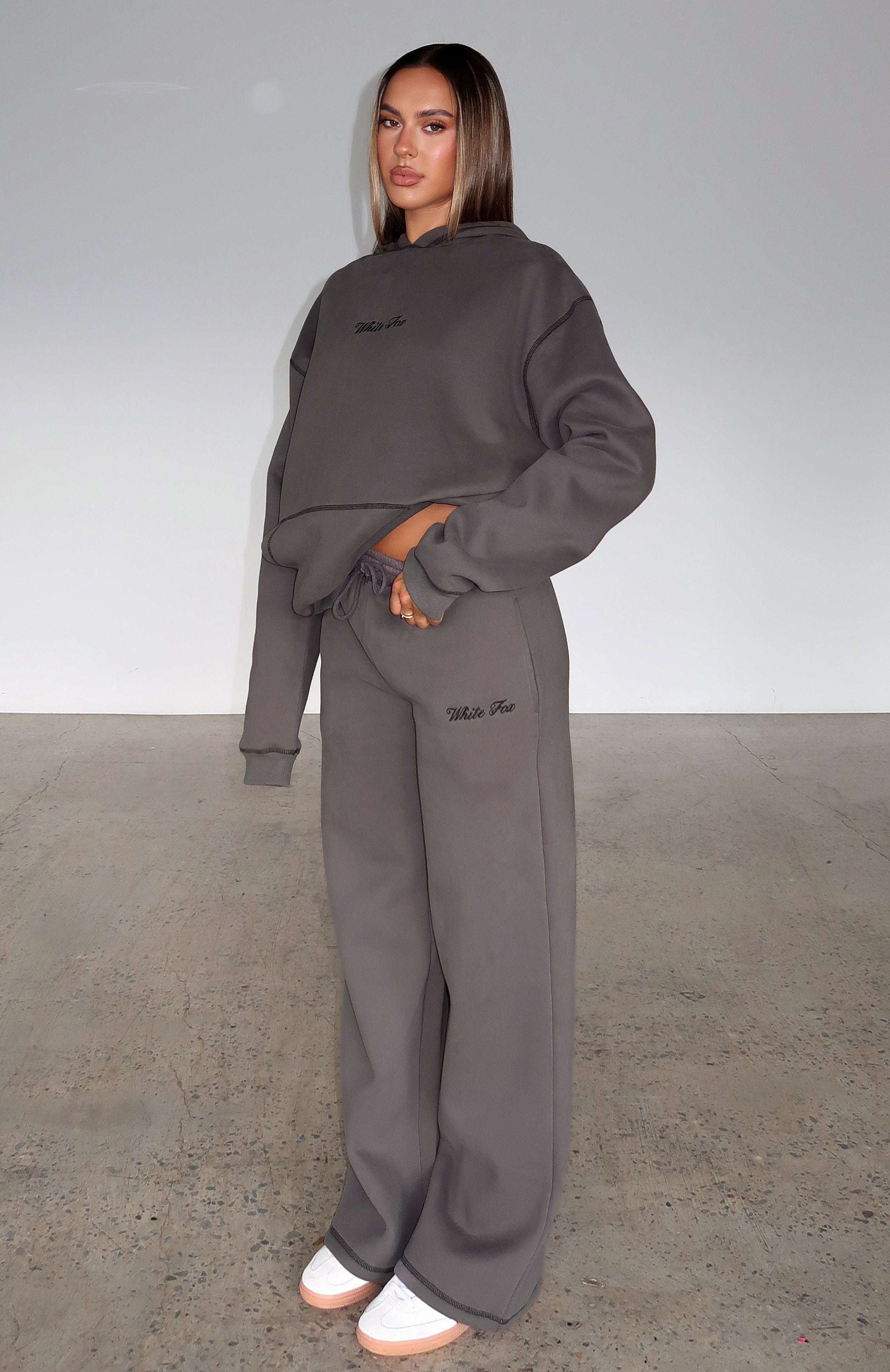 Instant Attraction Fleece Wide Leg Sweatpants - Charcoal