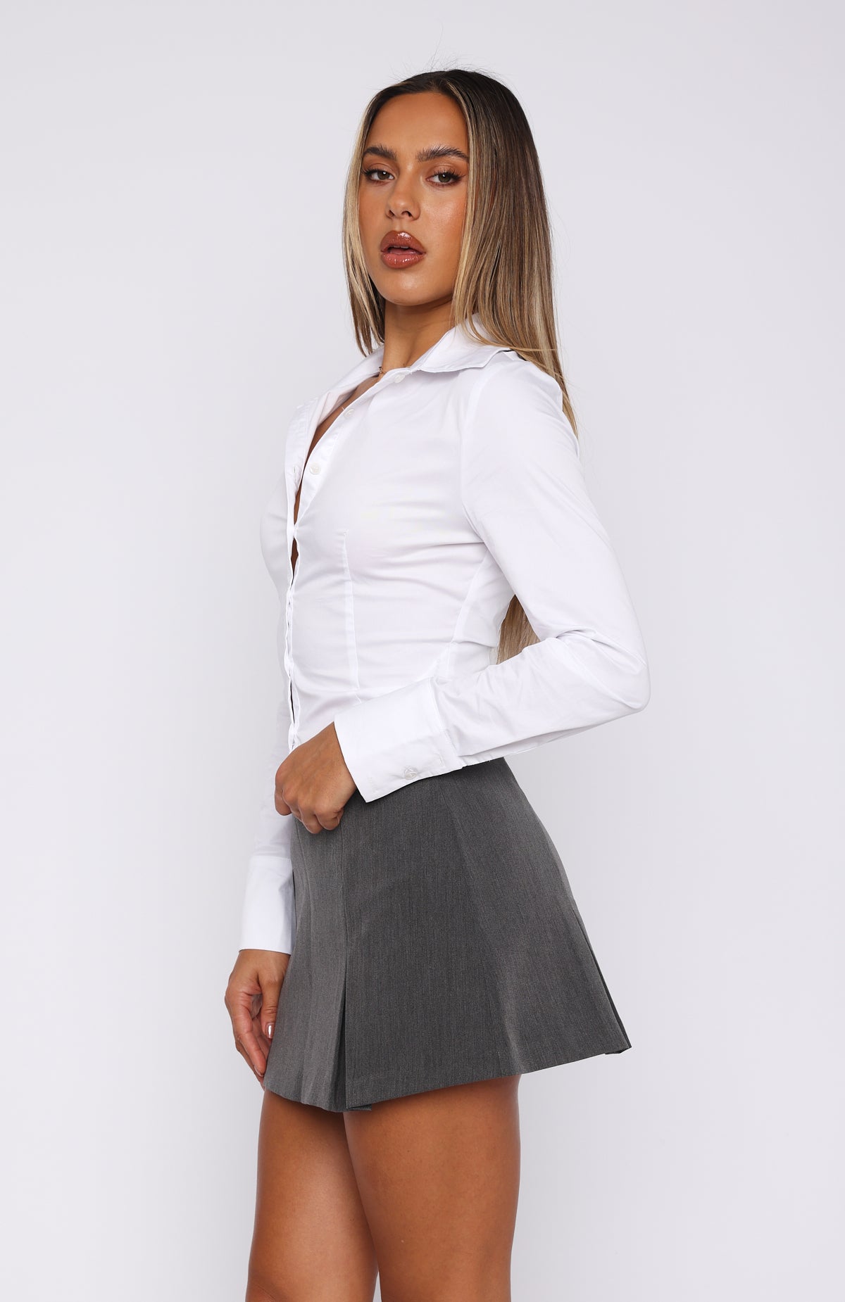 Charcoal Pleated Skort with Invisible Zipper - Standing Still