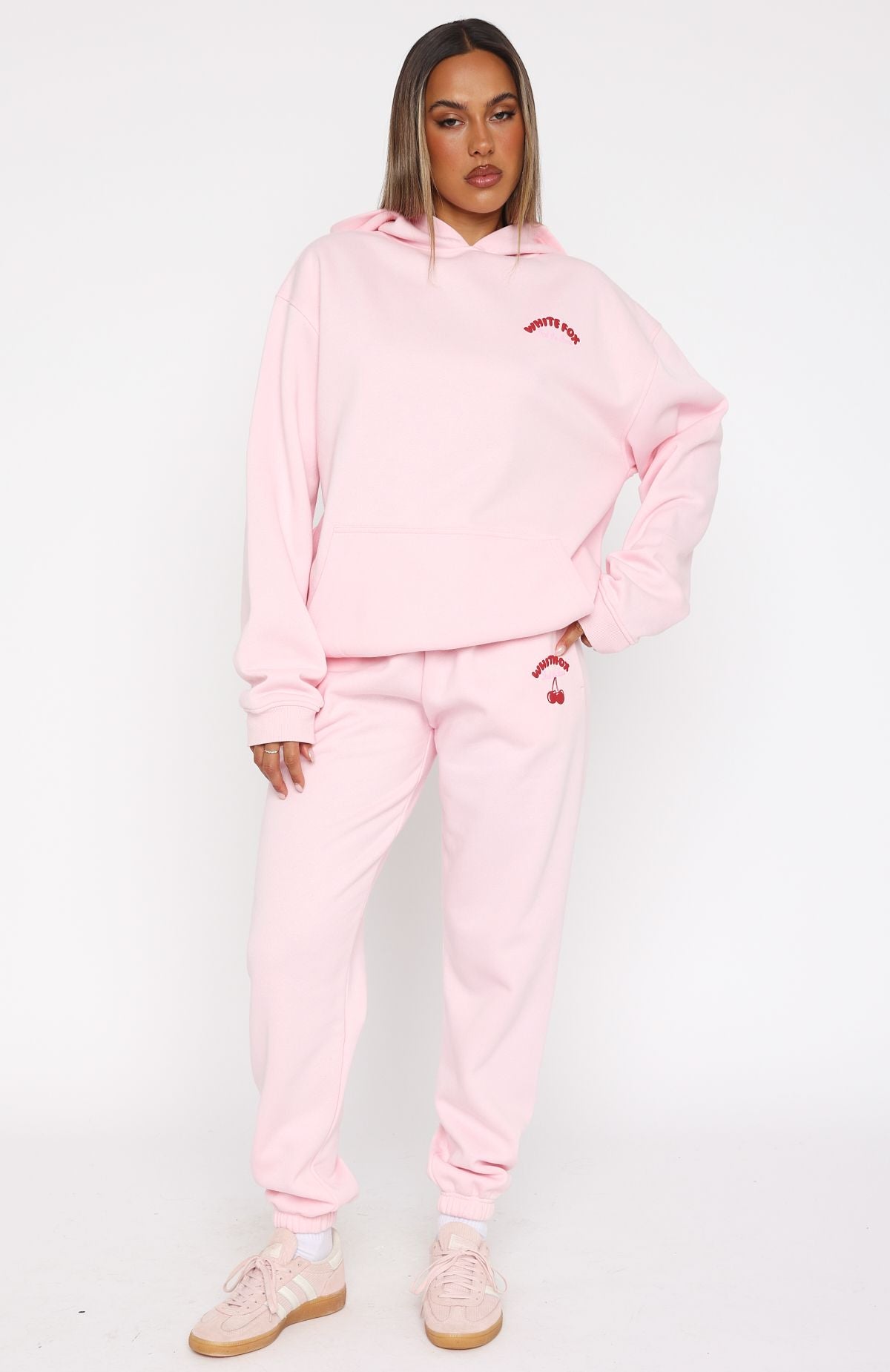 Women's Pink Fleece Sweatpants with Side Pockets - Love Me Tender