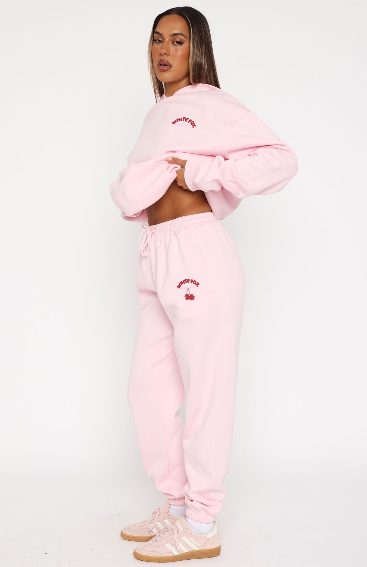 Women's Pink Fleece Sweatpants with Side Pockets - Love Me Tender