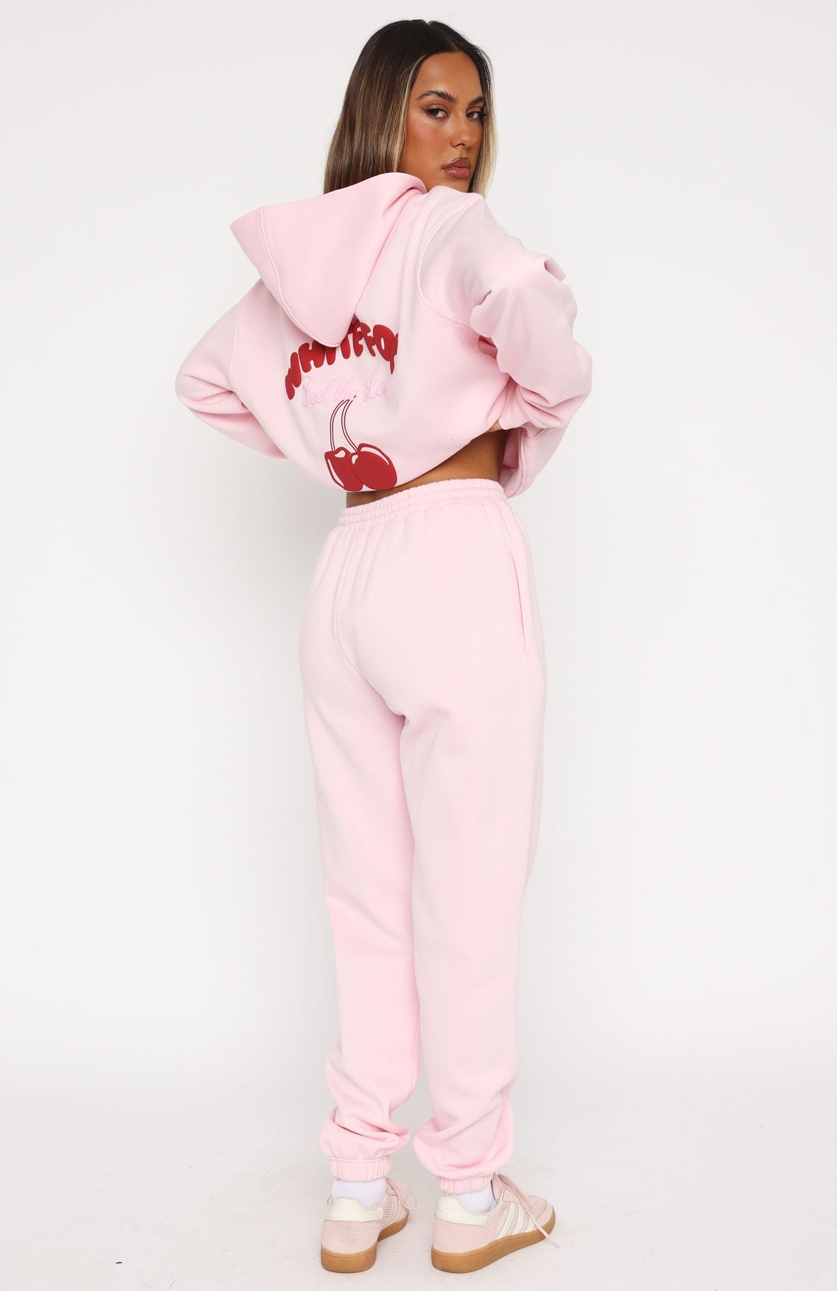 Women's Pink Fleece Sweatpants with Side Pockets - Love Me Tender