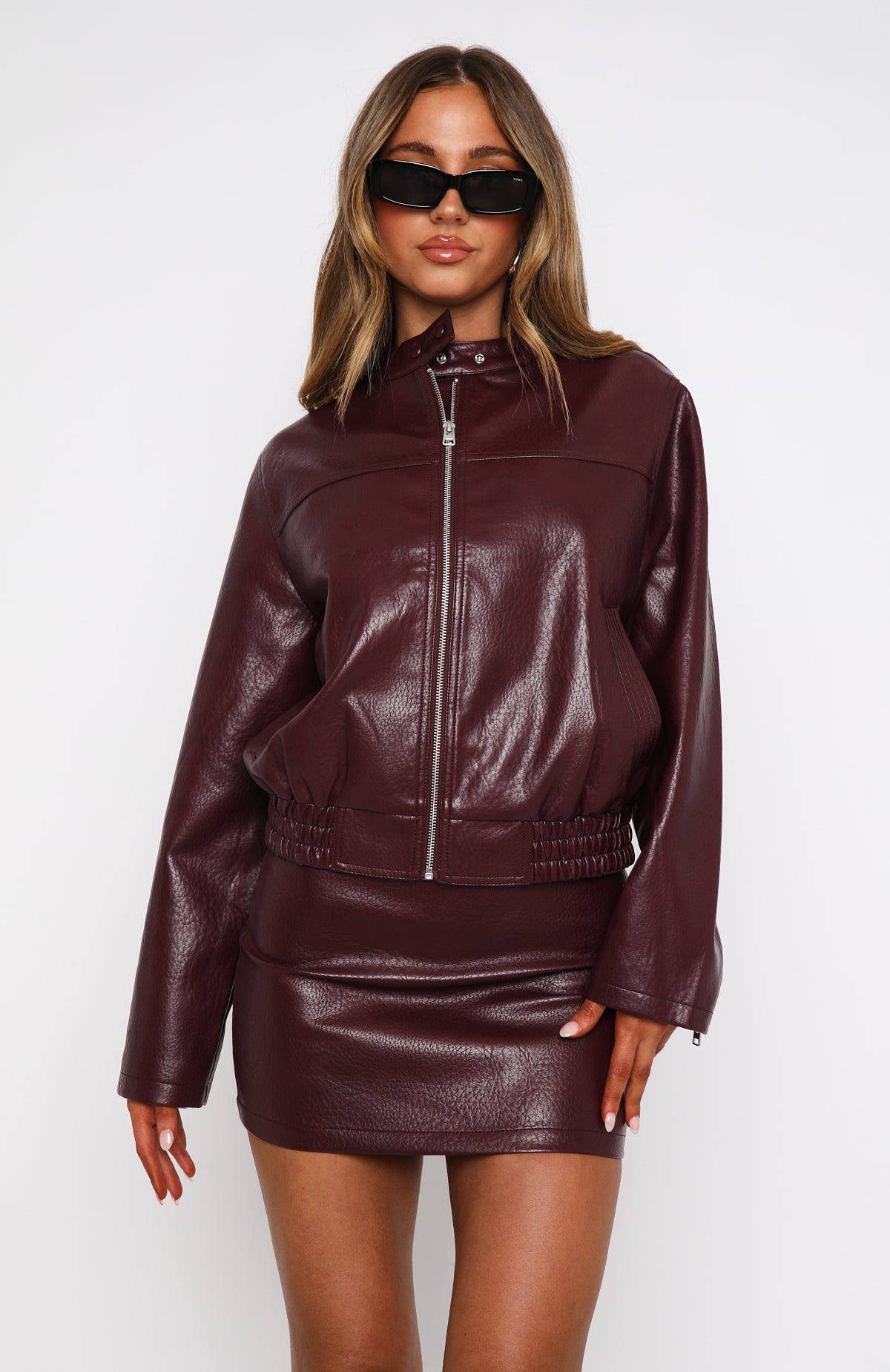 Burgundy PU Mini Skirt with Hidden Zipper – Tell Me Nothing
