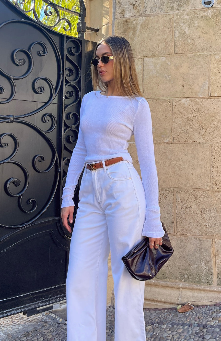 Lola High Rise Wide Leg Jeans in Cream | 100% Cotton Women's Denim