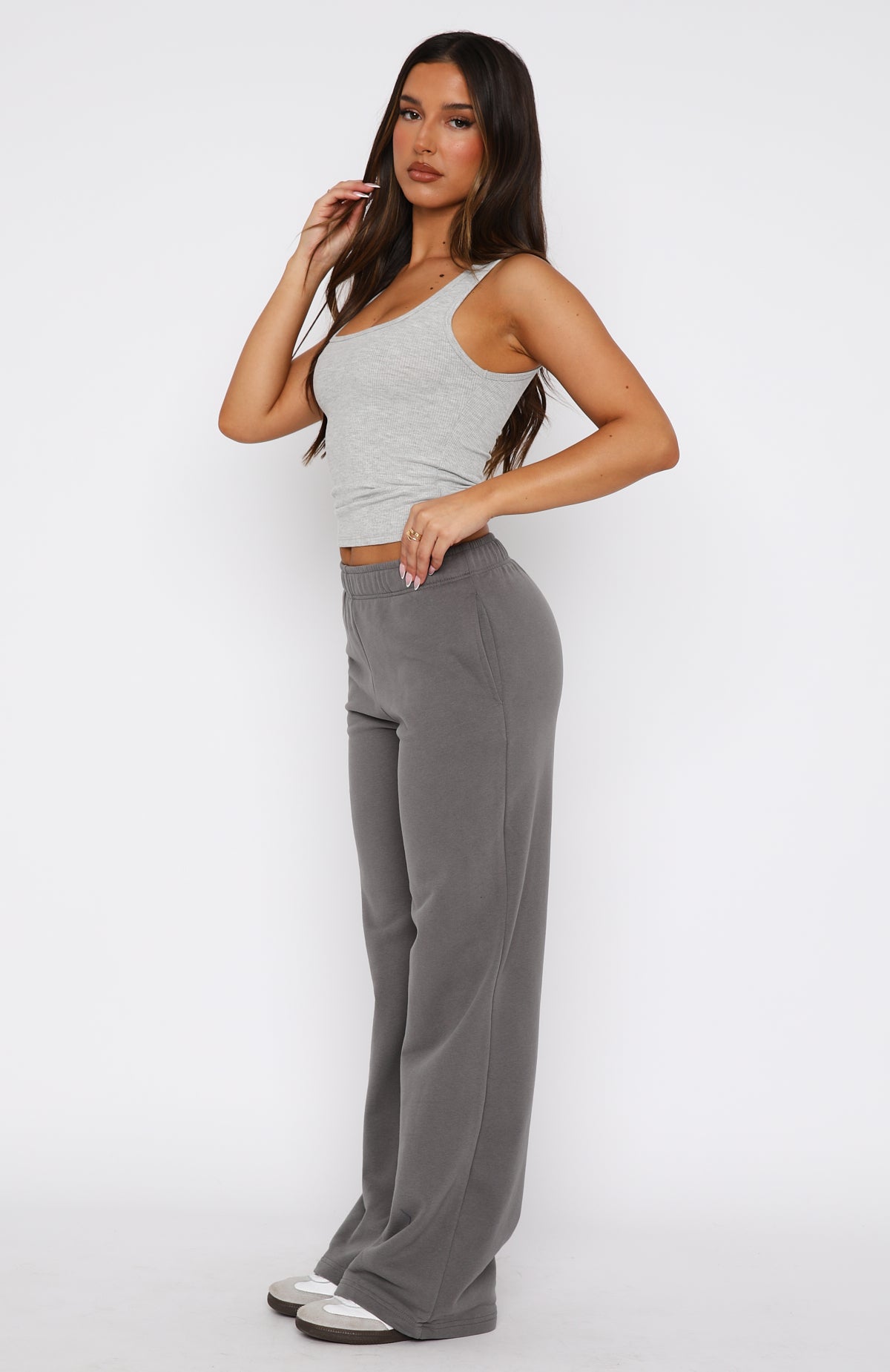 Cozy Fleece-Lined Wide Leg Sweatpants for Women - Charcoal