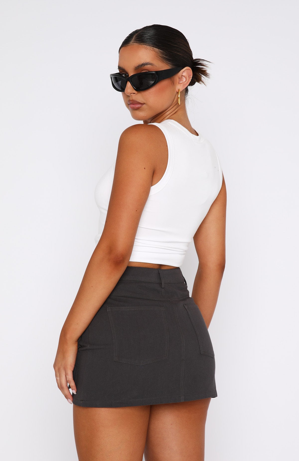 High Waisted Cargo Mini Skirt in Charcoal | Weekend Travels