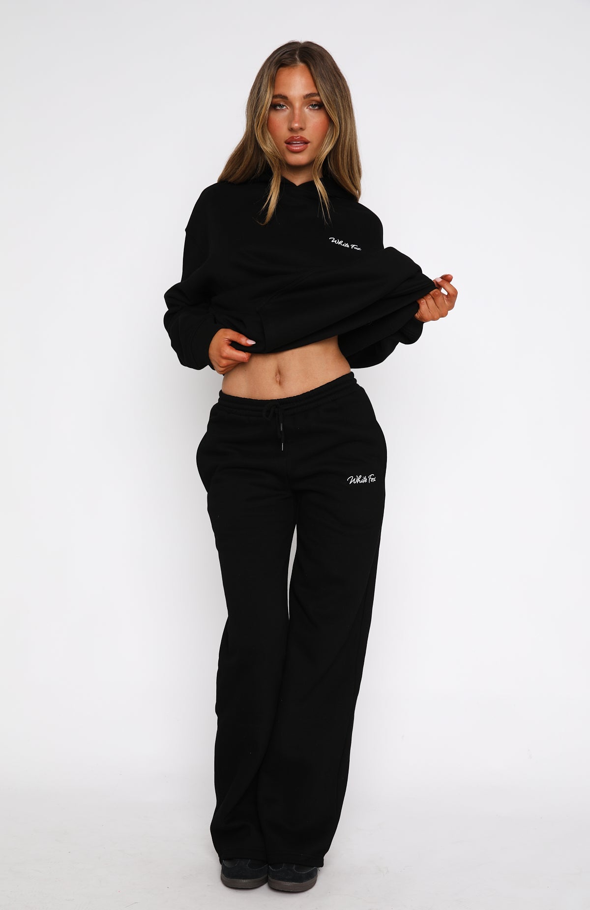 WF Match Your Words Black Fleece Wide Leg Sweatpants