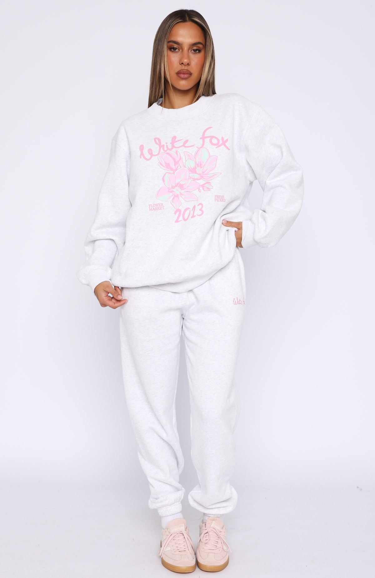 Pick You A Flower Fleece Sweatpants - Grey Marle Lounge Pants