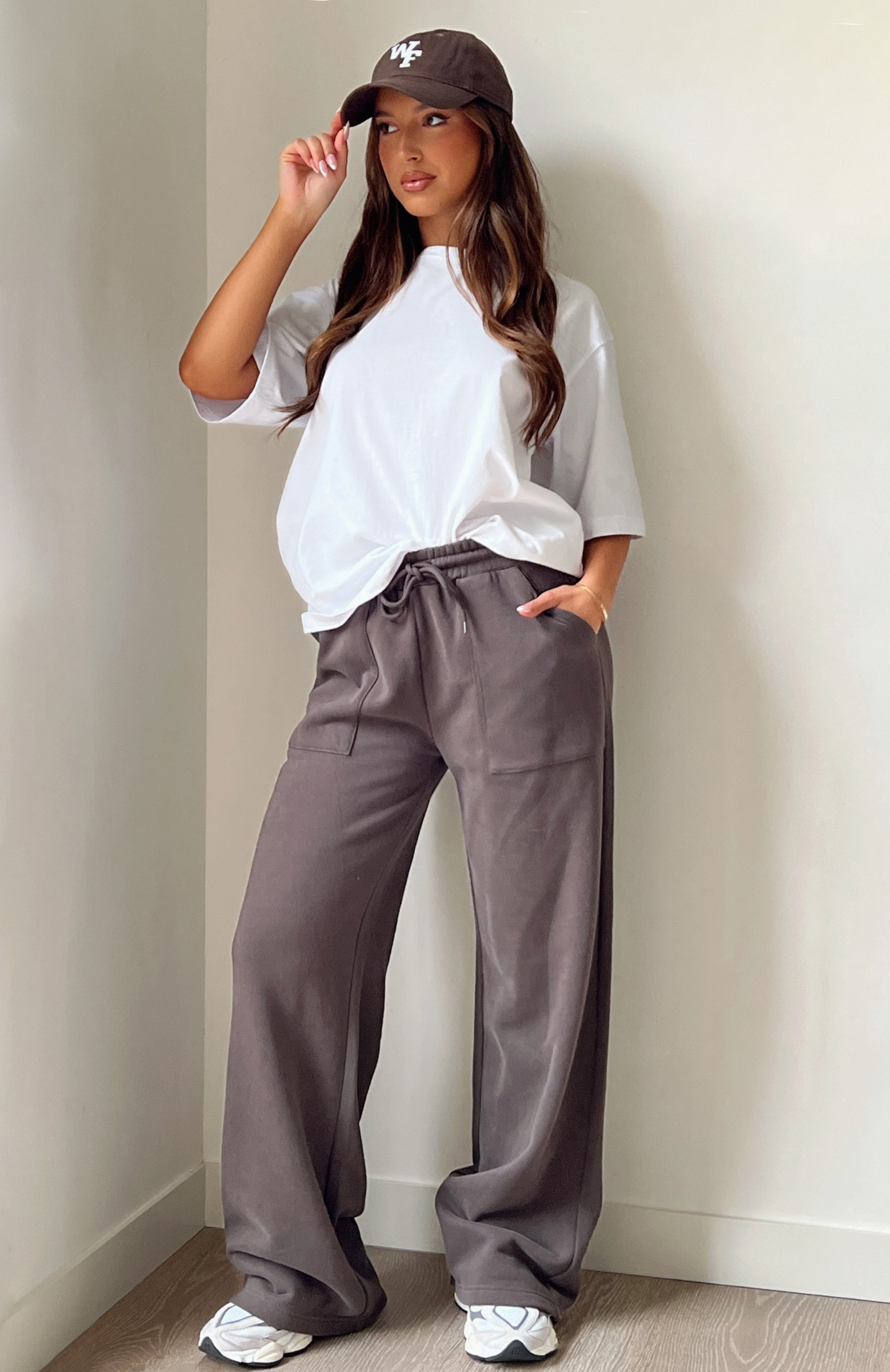 Charcoal Wide Leg Sweatpants with Drawstring Waist - You'd Love It Here