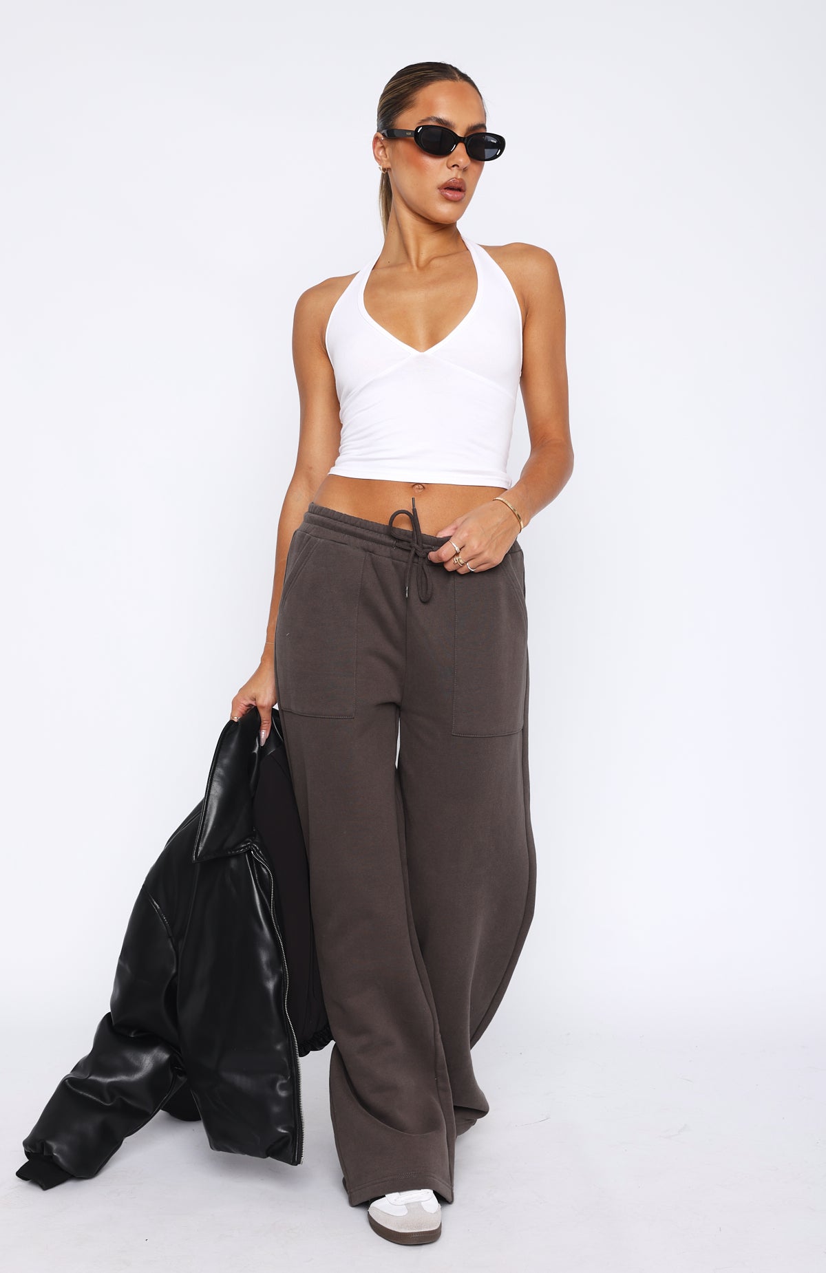 Charcoal Wide Leg Sweatpants with Drawstring Waist - You'd Love It Here