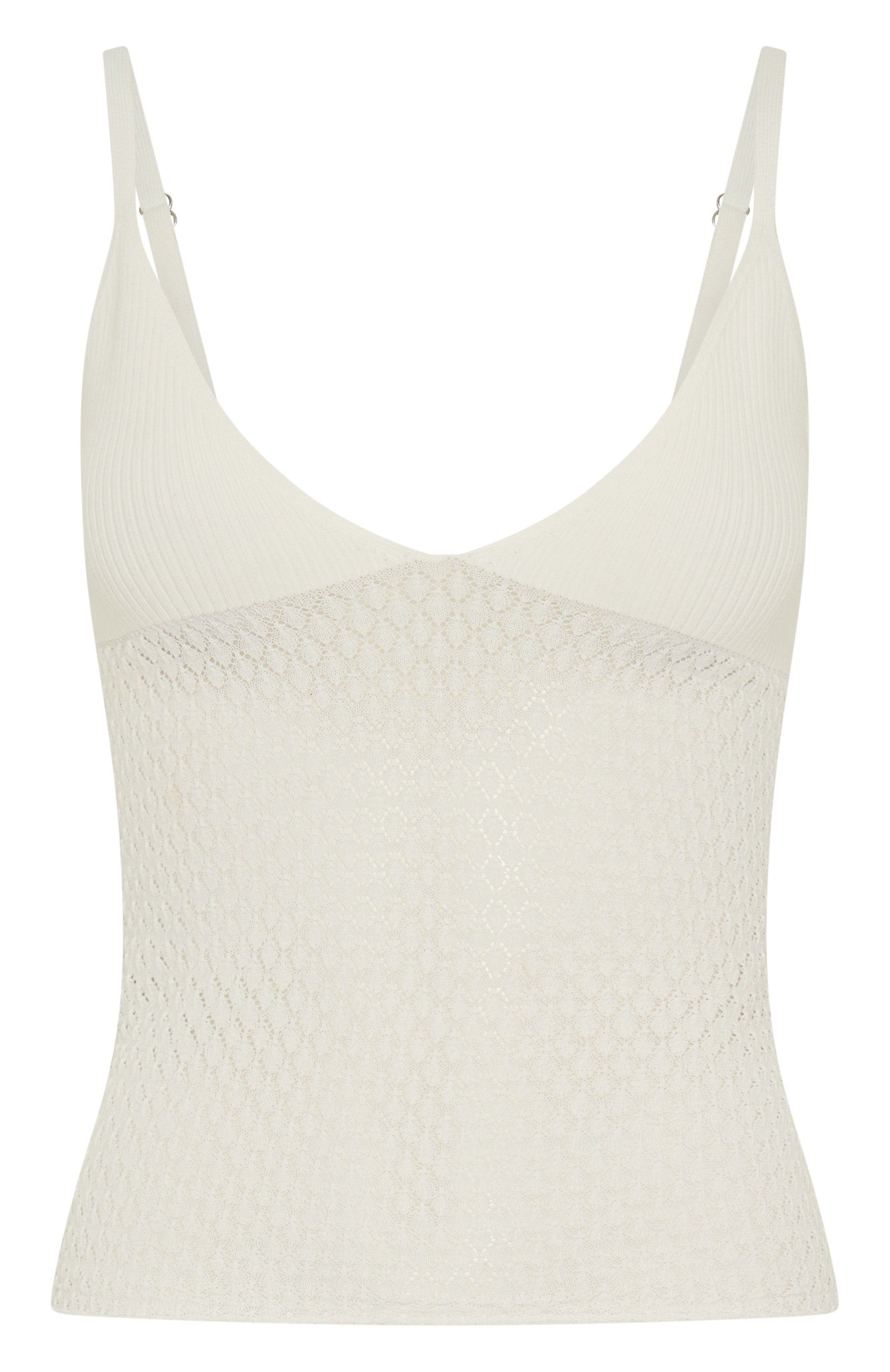 Stand And Stare White V-Neck Knit Top with Adjustable Straps