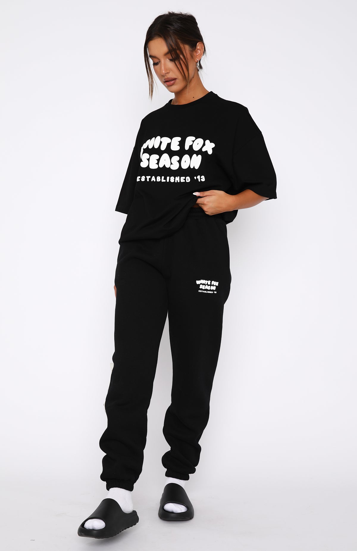 Main Season Black Fleece Sweatpants with Puffer Print