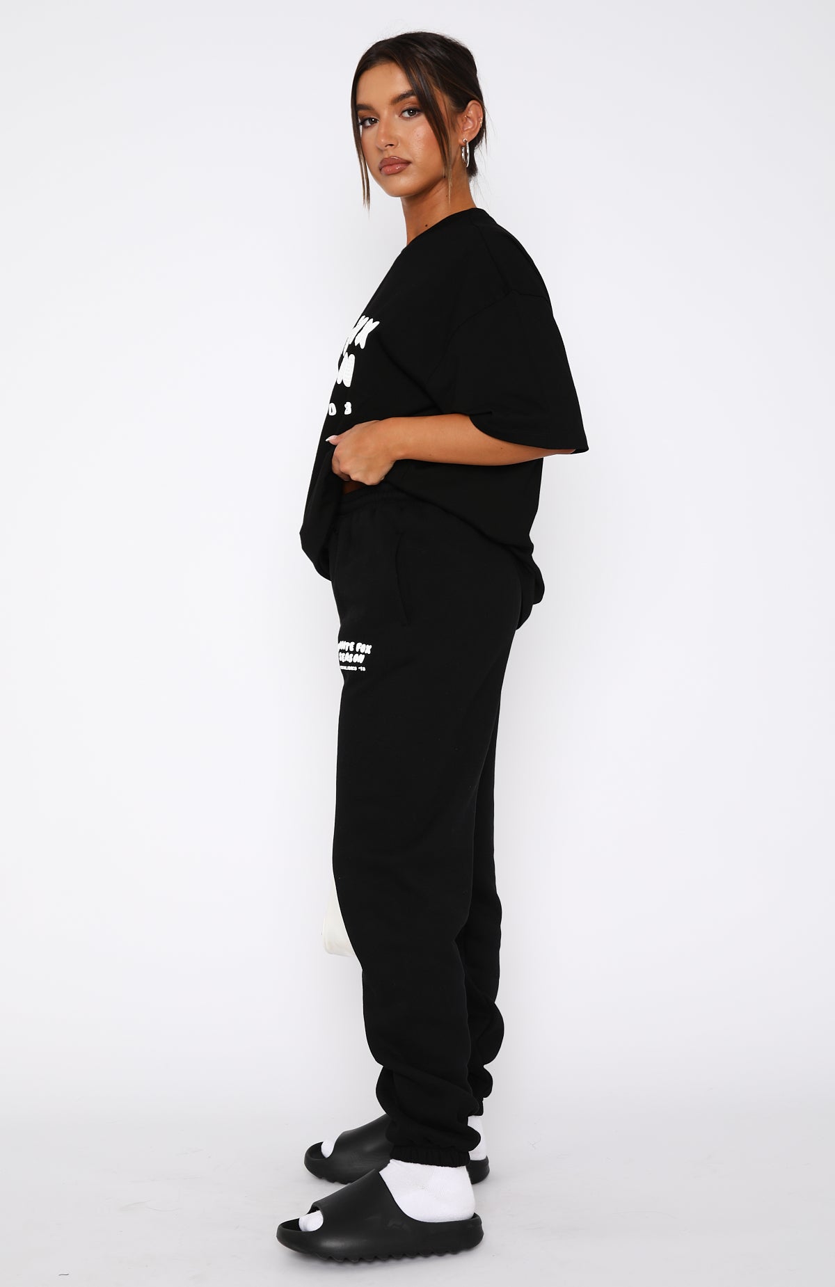 Main Season Black Fleece Sweatpants with Puffer Print