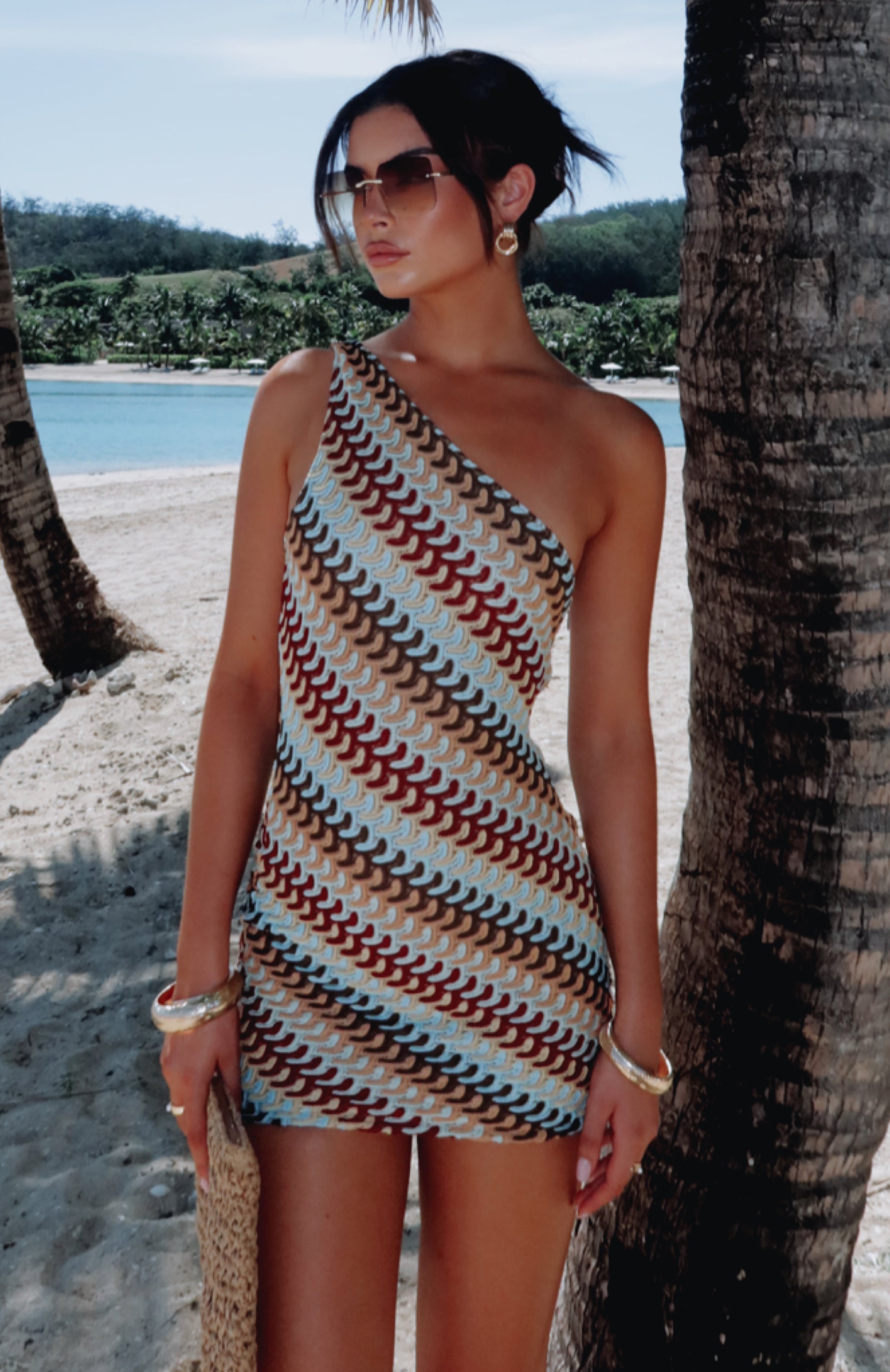 One Shoulder Go Loco Knitted Mini Dress - Autumn Mesh Lined
