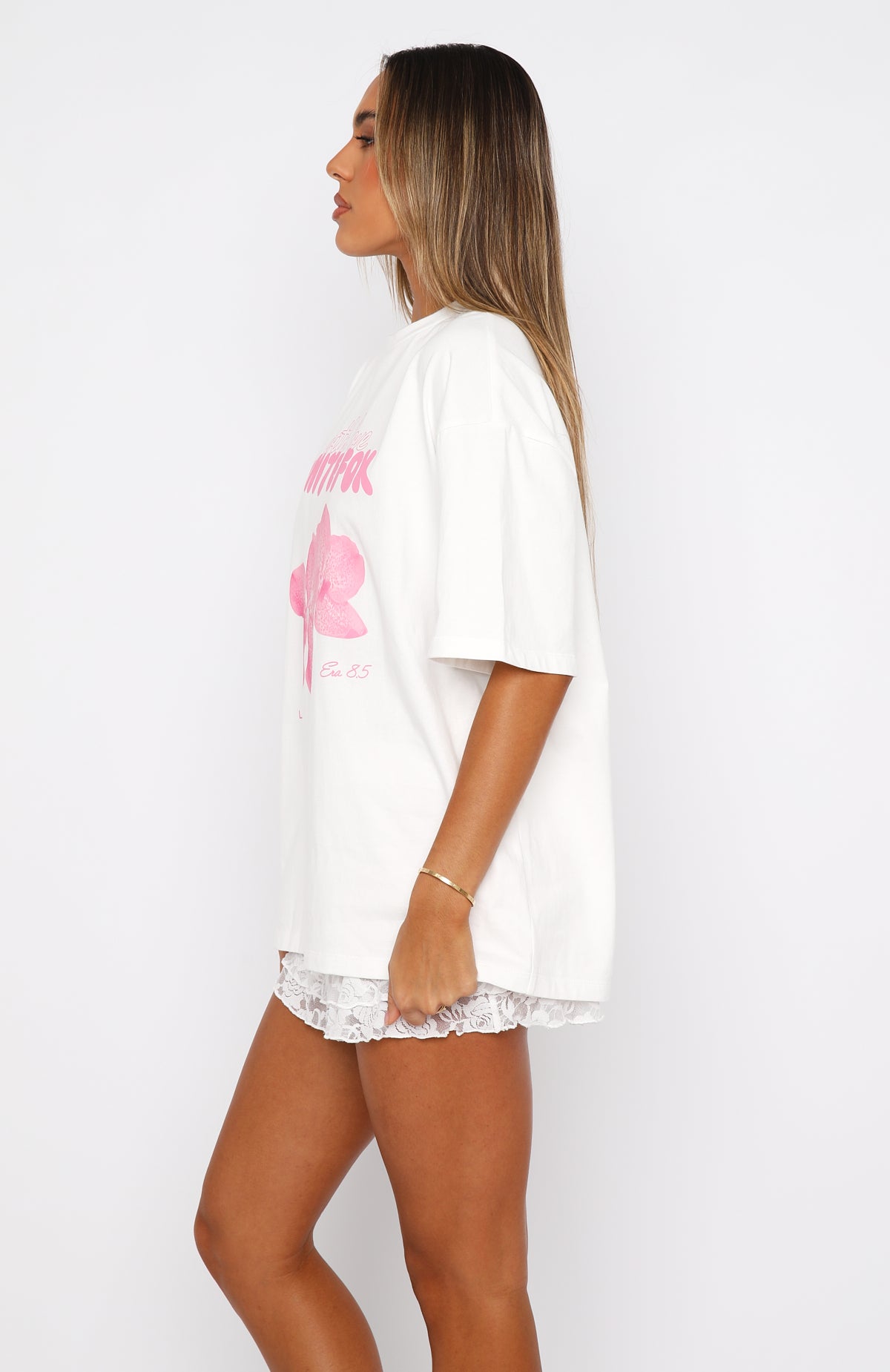 With Love Oversized Cotton Tee - White & Pink Logo Print