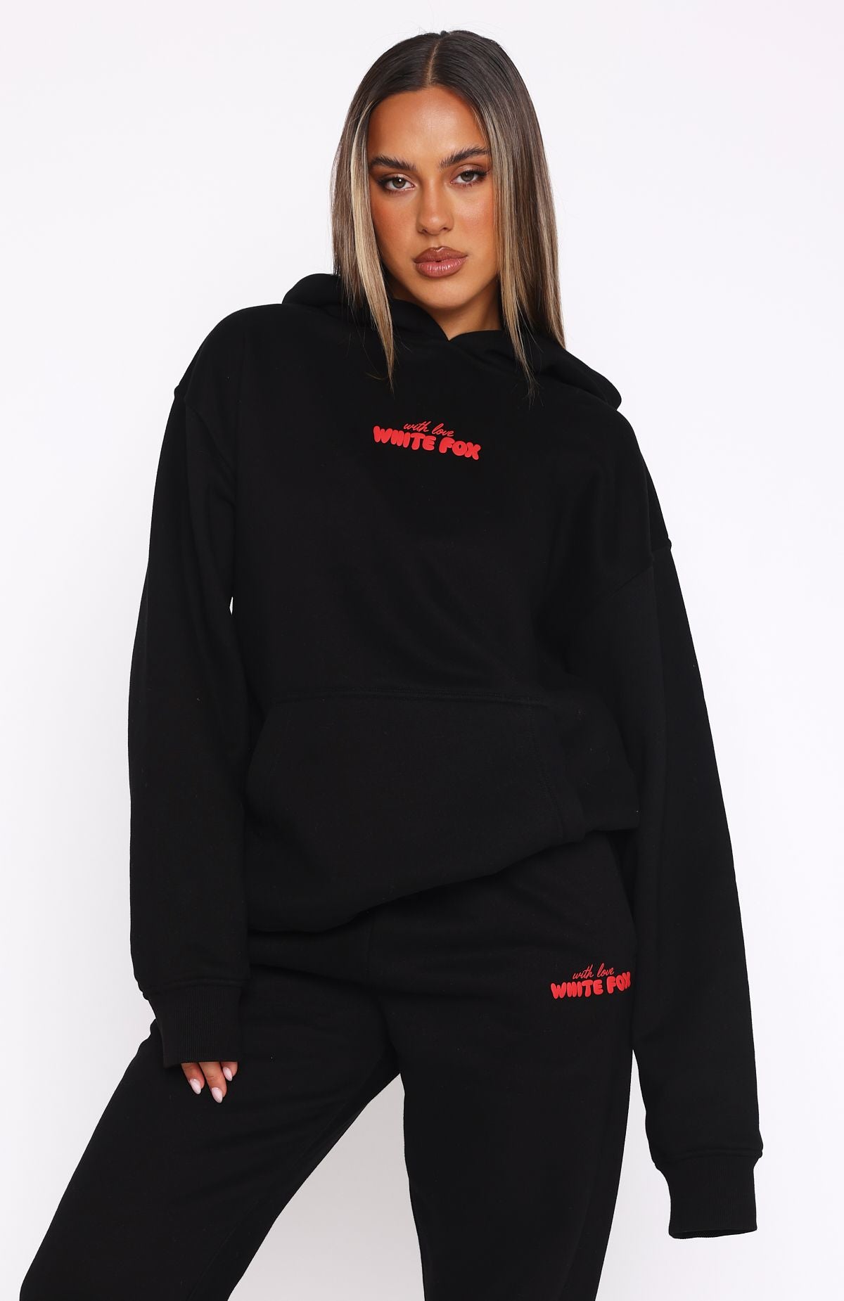 With Love Oversized Hoodie Black - Fleece-Lined Comfort Fit