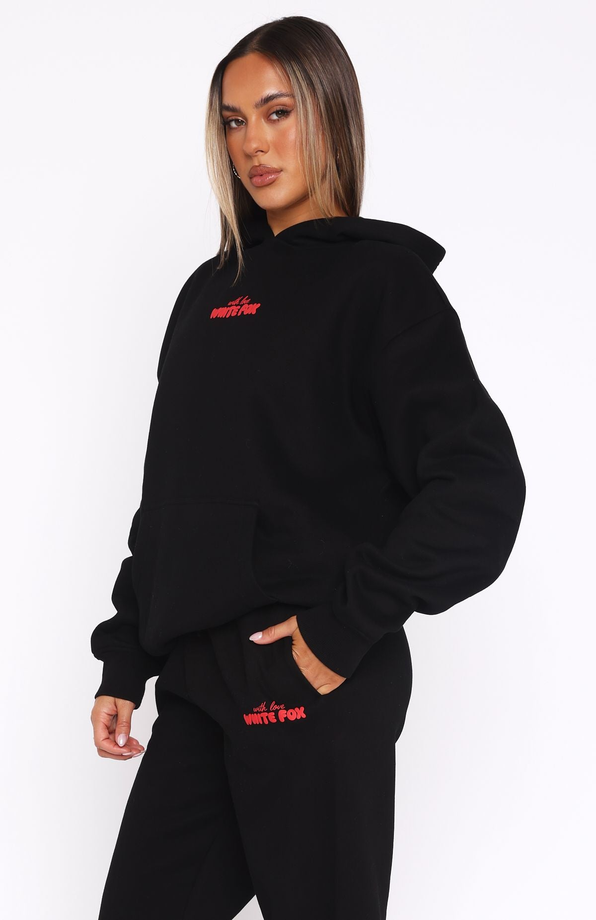 With Love Oversized Hoodie Black - Fleece-Lined Comfort Fit