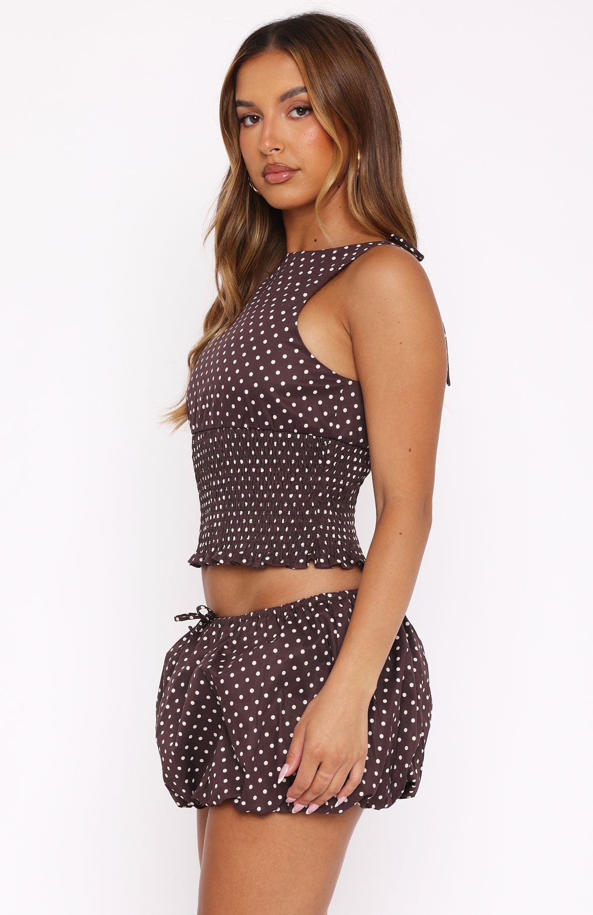 Chocolate Polka Dot Runaway Heart Top - Backless Cropped Blouse