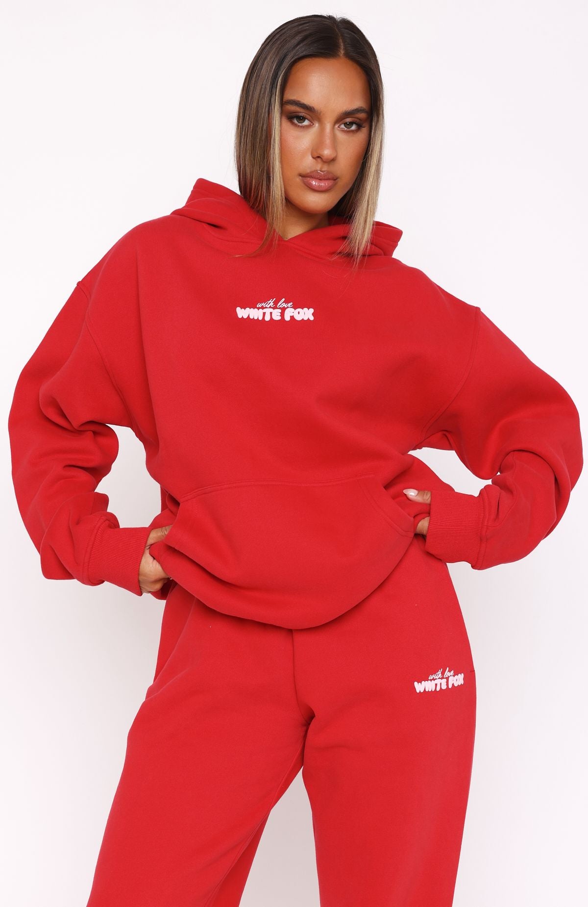 With Love Oversized Hoodie - Red Fleece Comfort Fit