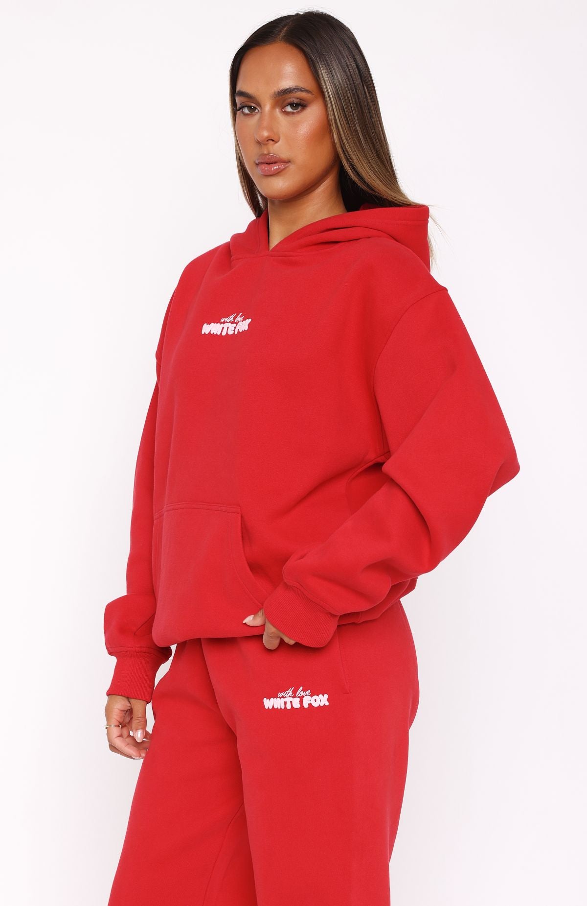 With Love Oversized Hoodie - Red Fleece Comfort Fit