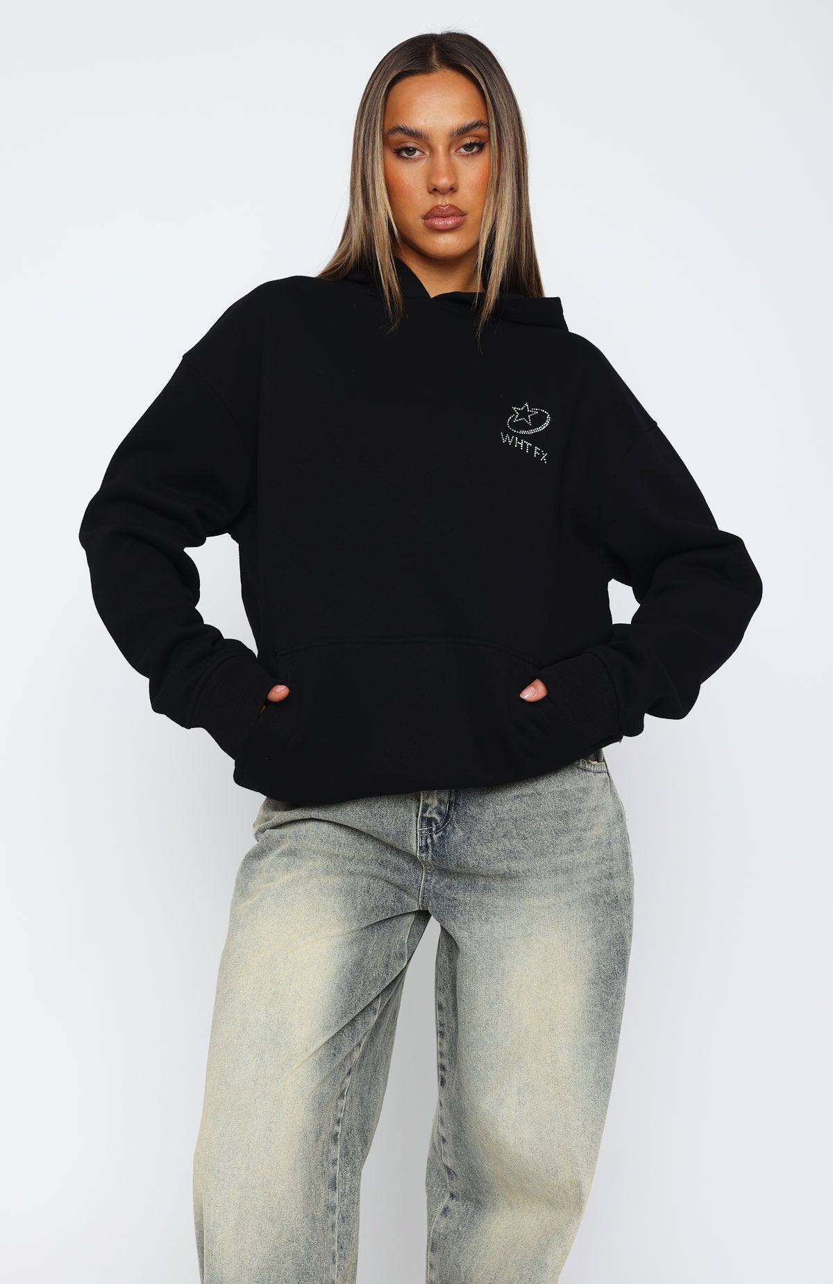 Always Shining Black Oversized Hoodie - Fleece Lined & Diamante Logo