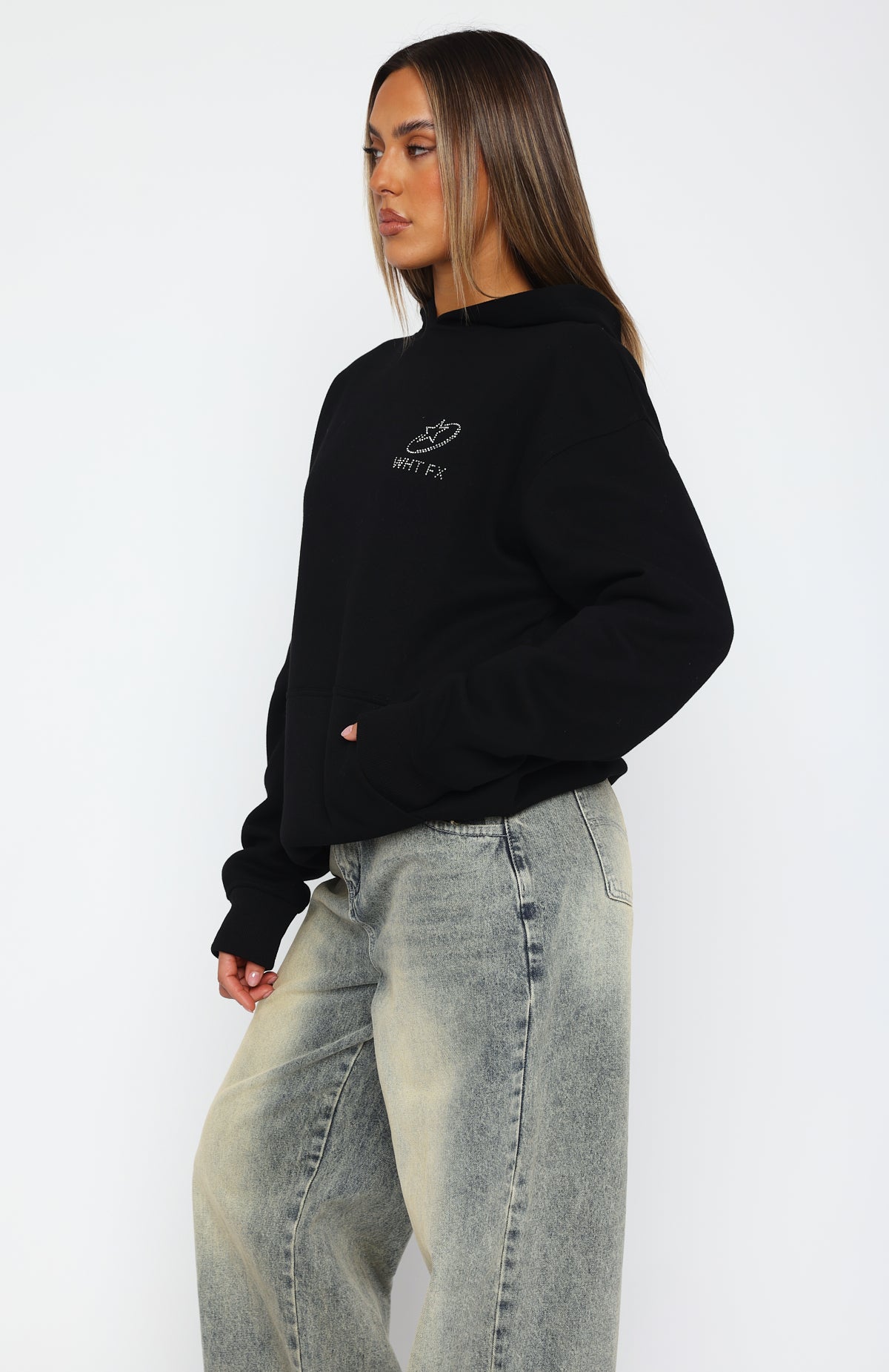 Always Shining Black Oversized Hoodie - Fleece Lined & Diamante Logo