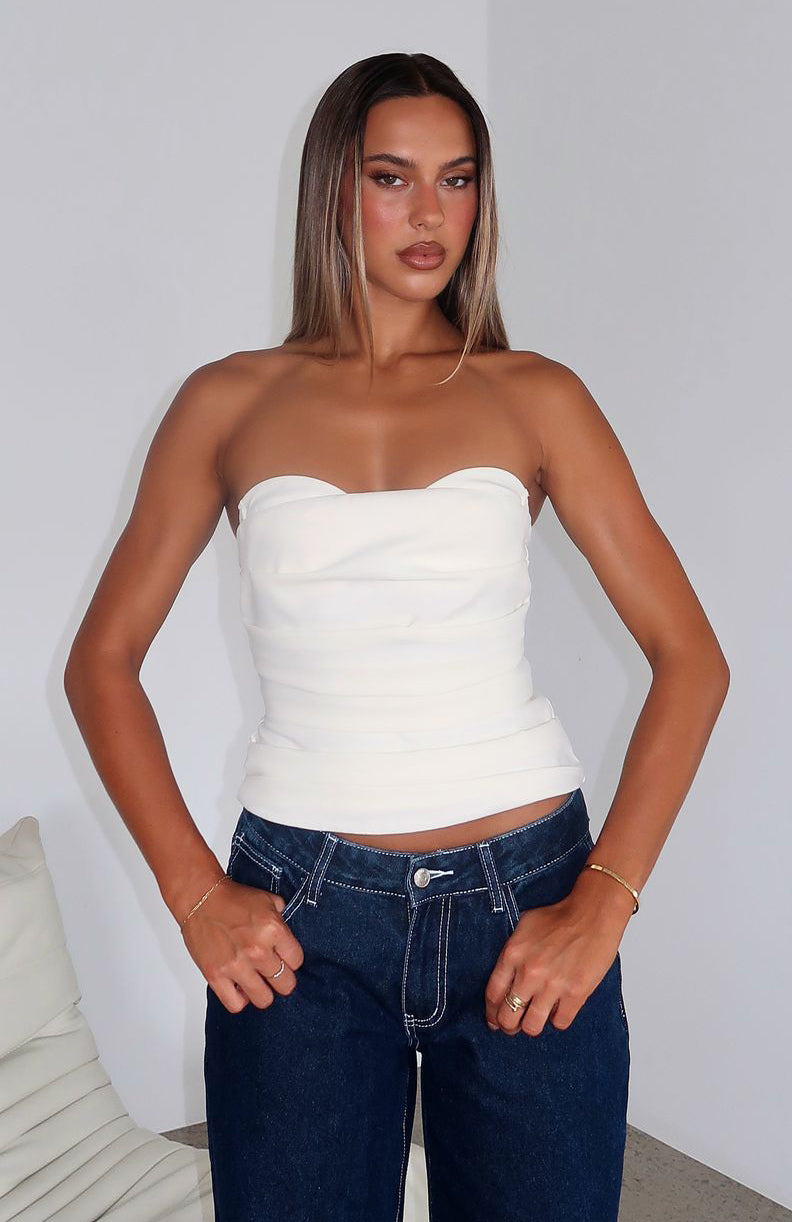Strapless Bustier Top with Built-In Bra - Off White City Streets