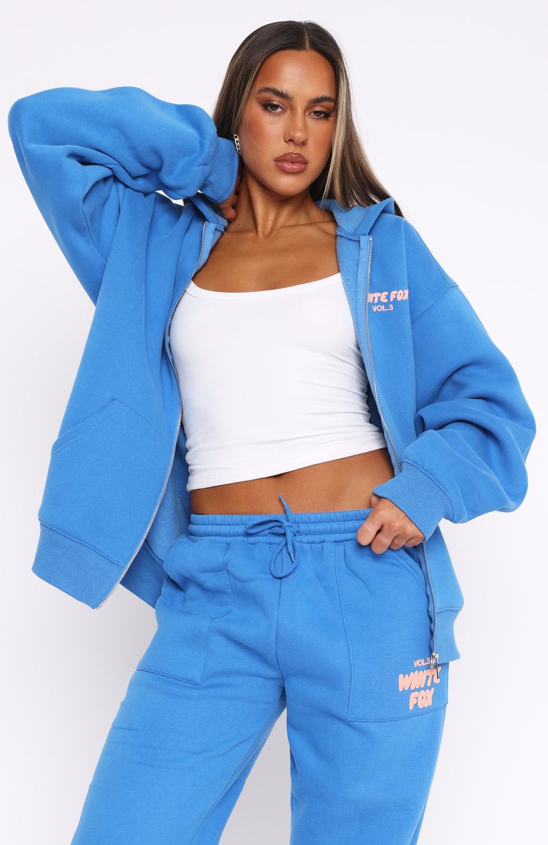Women's Zip Up Hoodie - Offstage Azure Fleece Pullover with Puff Print Logo