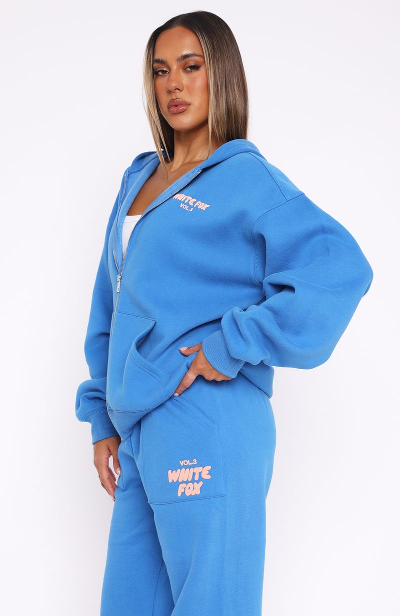 Women's Zip Up Hoodie - Offstage Azure Fleece Pullover with Puff Print Logo