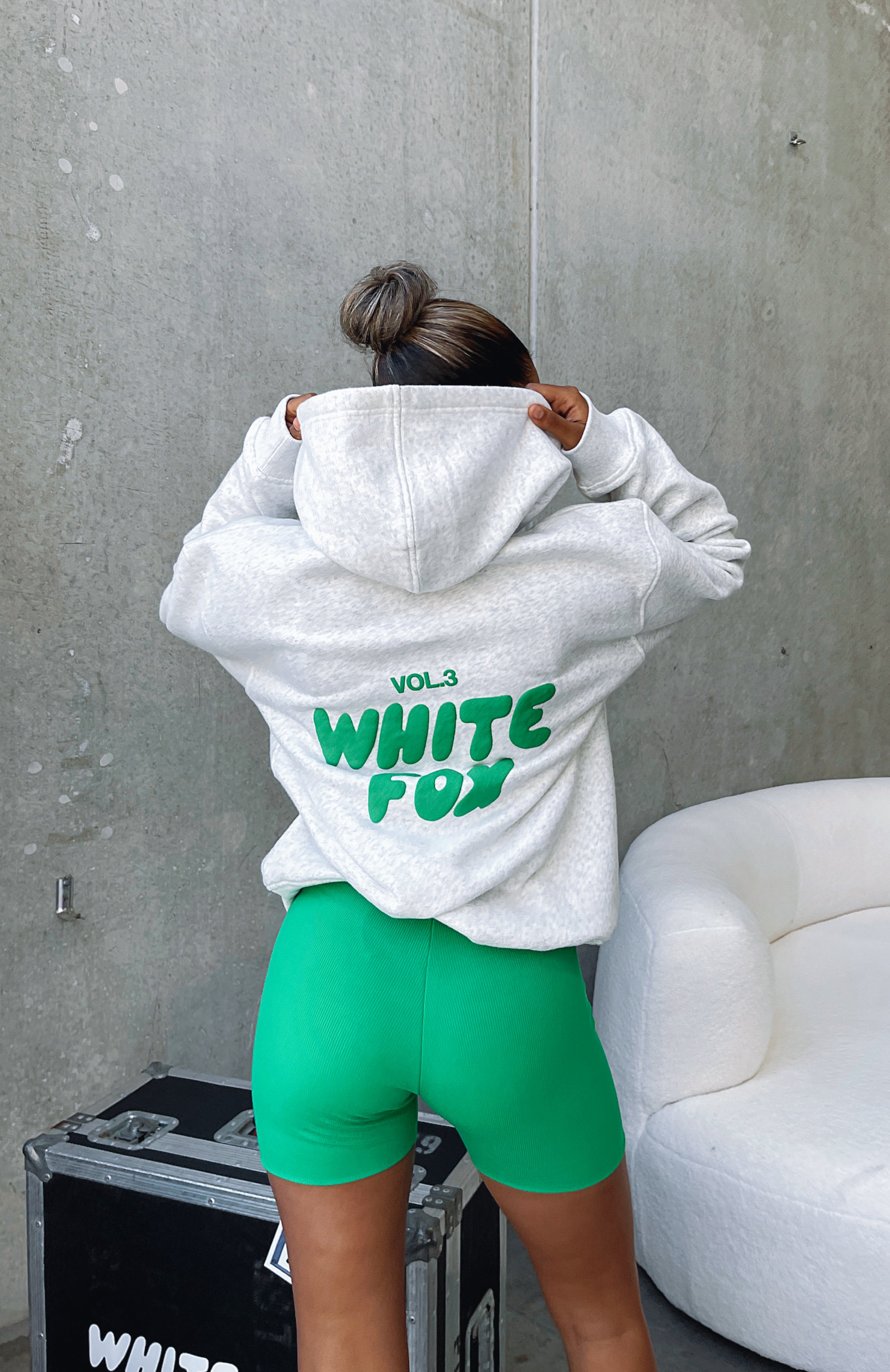 Glacier Grey Oversized Offstage Hoodie - Soft Fleece & Puff Print Logo