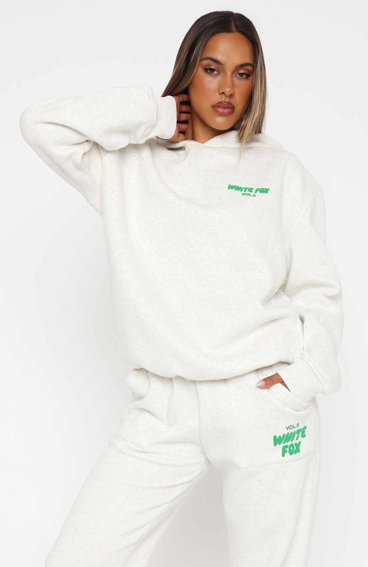 Glacier Grey Oversized Offstage Hoodie - Soft Fleece & Puff Print Logo