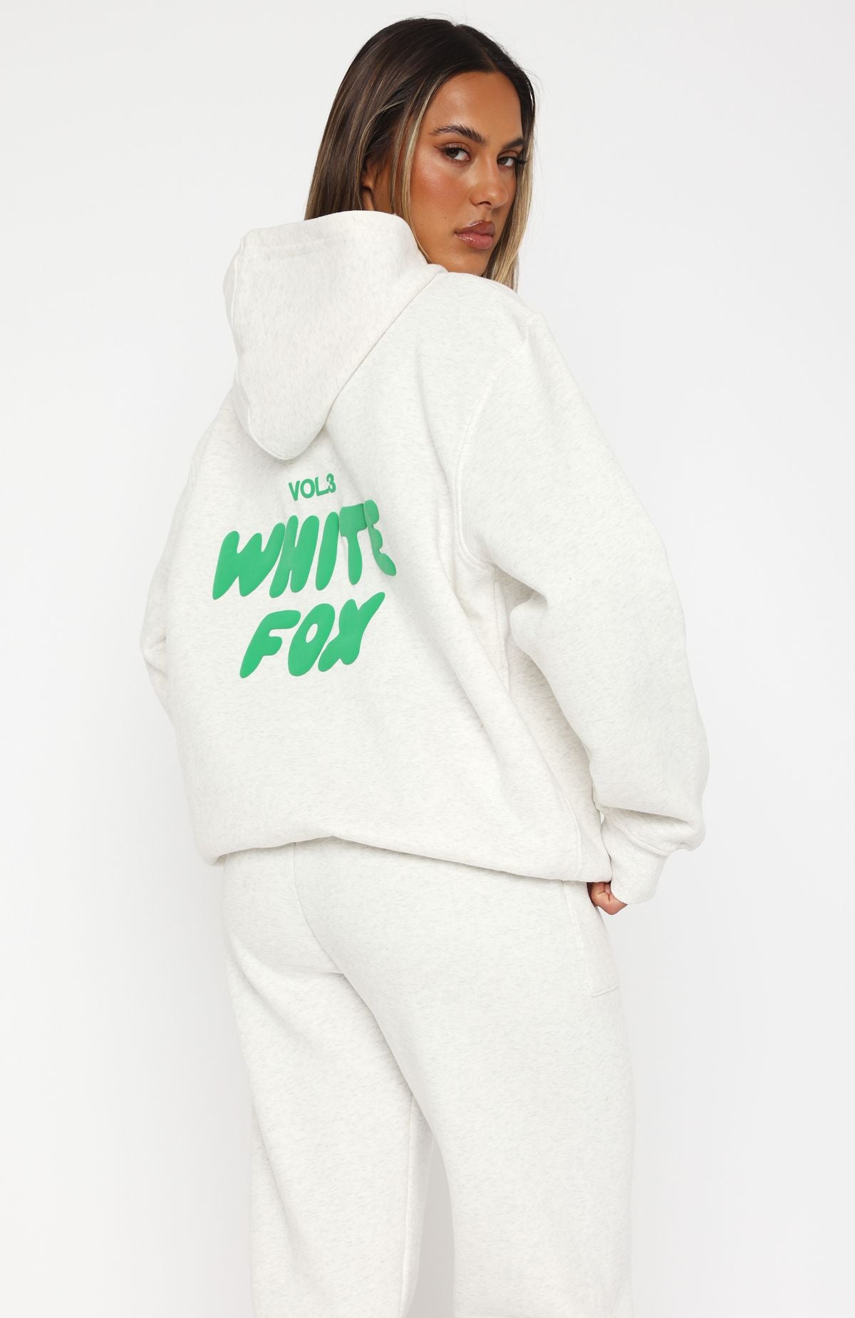 Glacier Grey Oversized Offstage Hoodie - Soft Fleece & Puff Print Logo